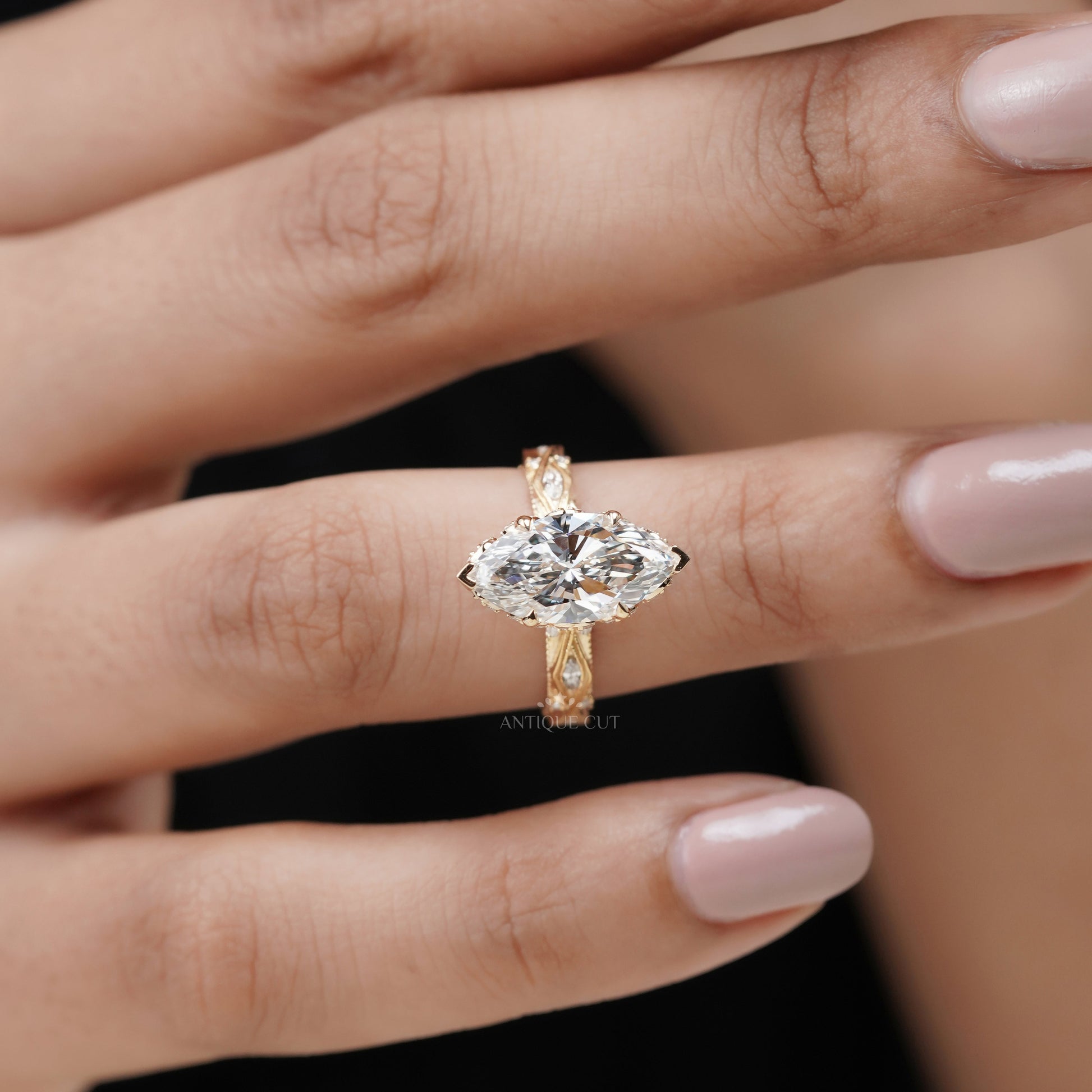 Marquise Cut 3.50tcw Lab Grown Diamond Engagement Ring | Vintage Halo IGI Certified