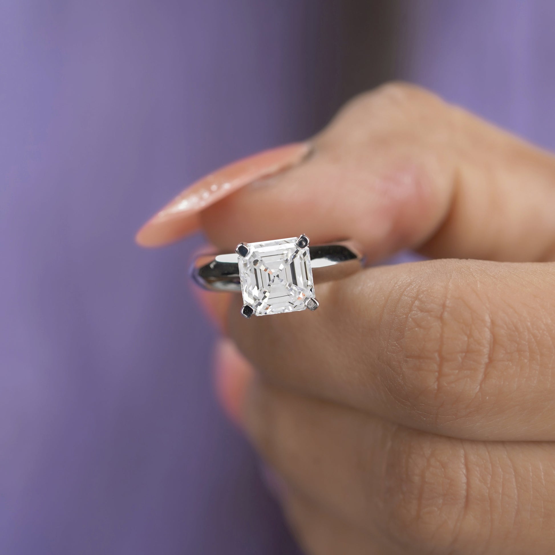 Asscher 2.00ct Lab Grown Diamond Engagement Ring | Halo Pave Setting | IGI Certified | White Gold | D-E-F Color | VVS-VS Clarity