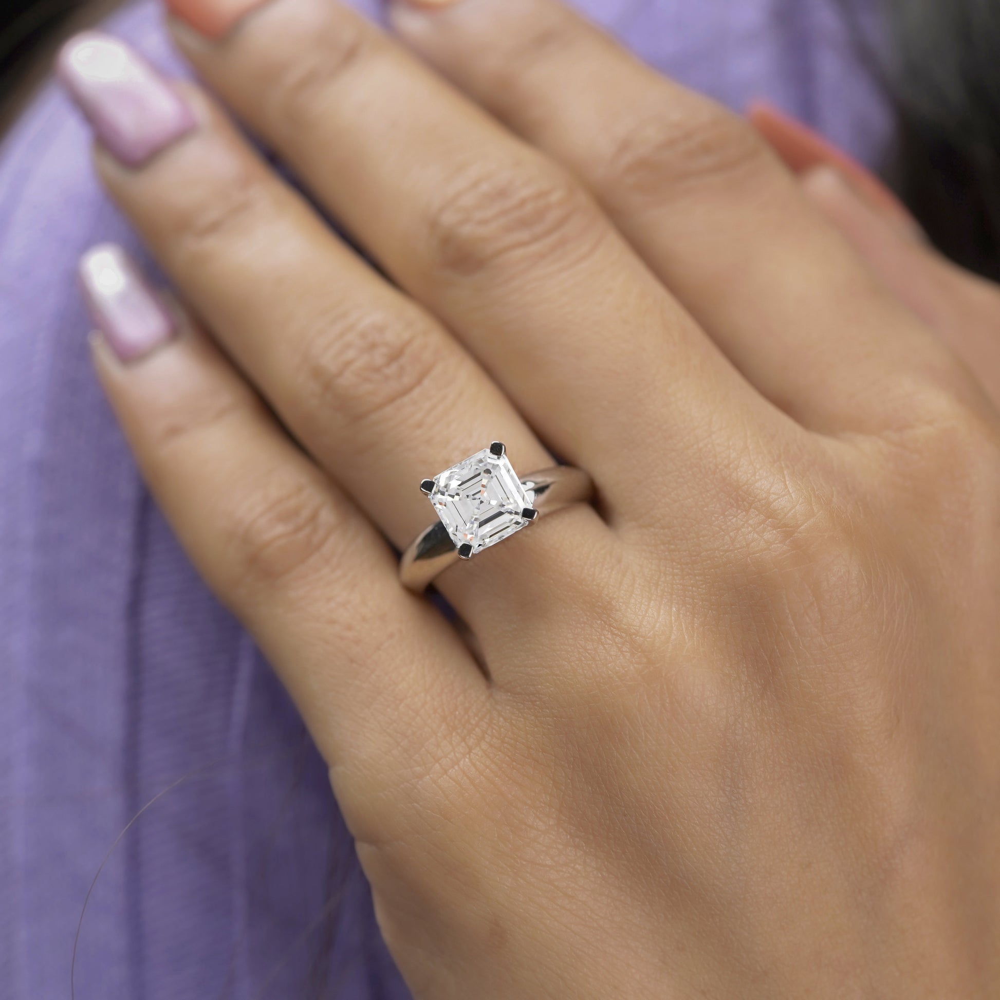 Asscher 2.00ct Lab Grown Diamond Engagement Ring | Halo Pave Setting | IGI Certified | White Gold | D-E-F Color | VVS-VS Clarity