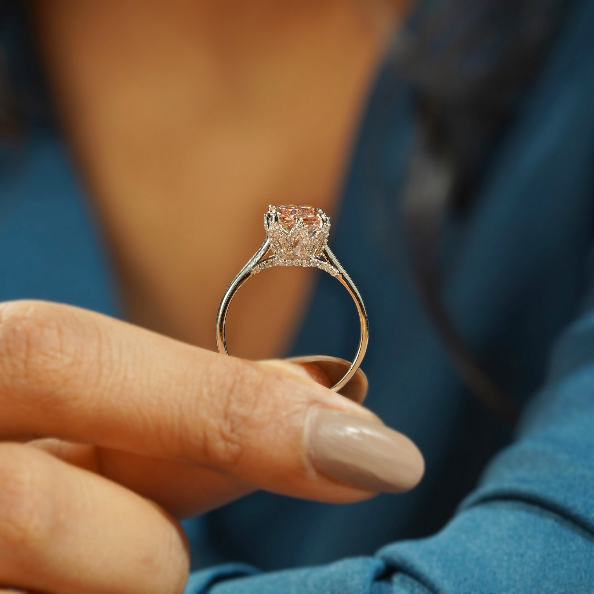 Fancy Pink 3.40ct Radiant Lab Diamond Ring | Cathedral Solitaire Setting | IGI Certified | VVS-VS Clarity | Engagement Jewelry