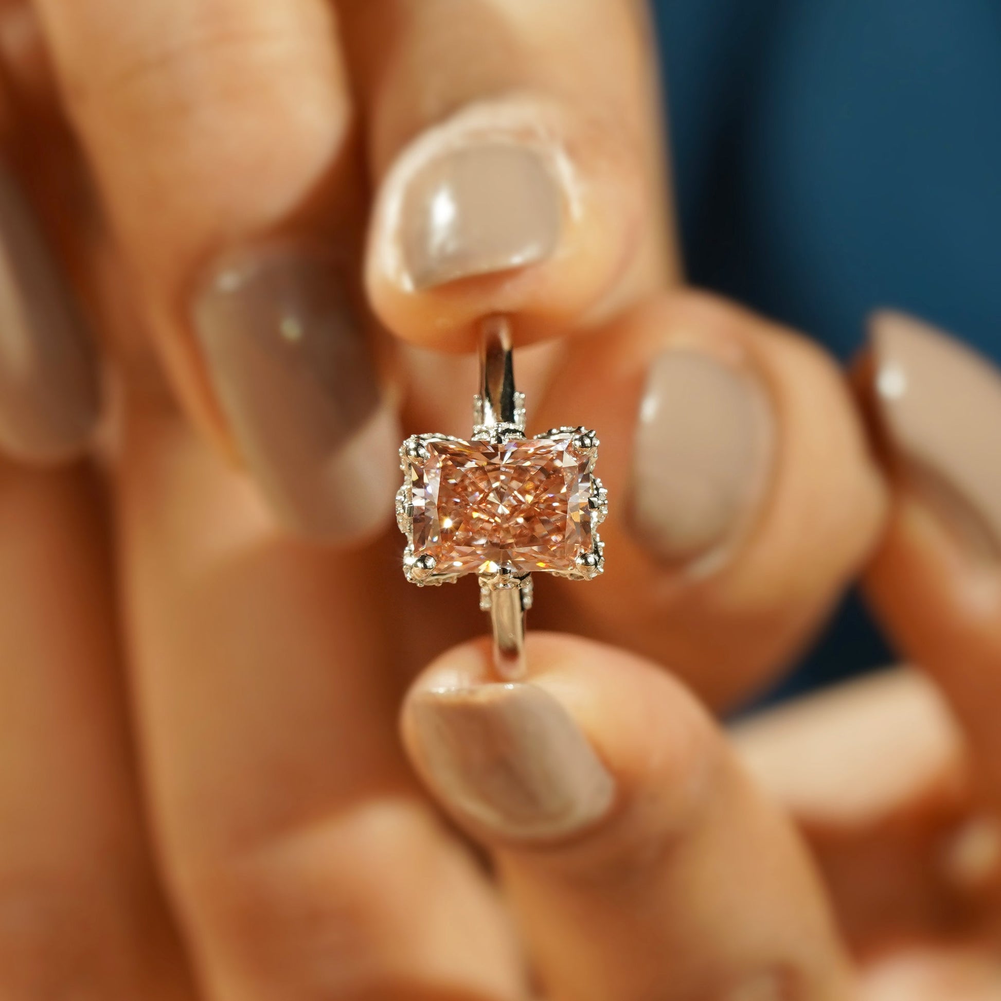 Fancy Pink 3.40ct Radiant Lab Diamond Ring | Cathedral Solitaire Setting | IGI Certified | VVS-VS Clarity | Engagement Jewelry