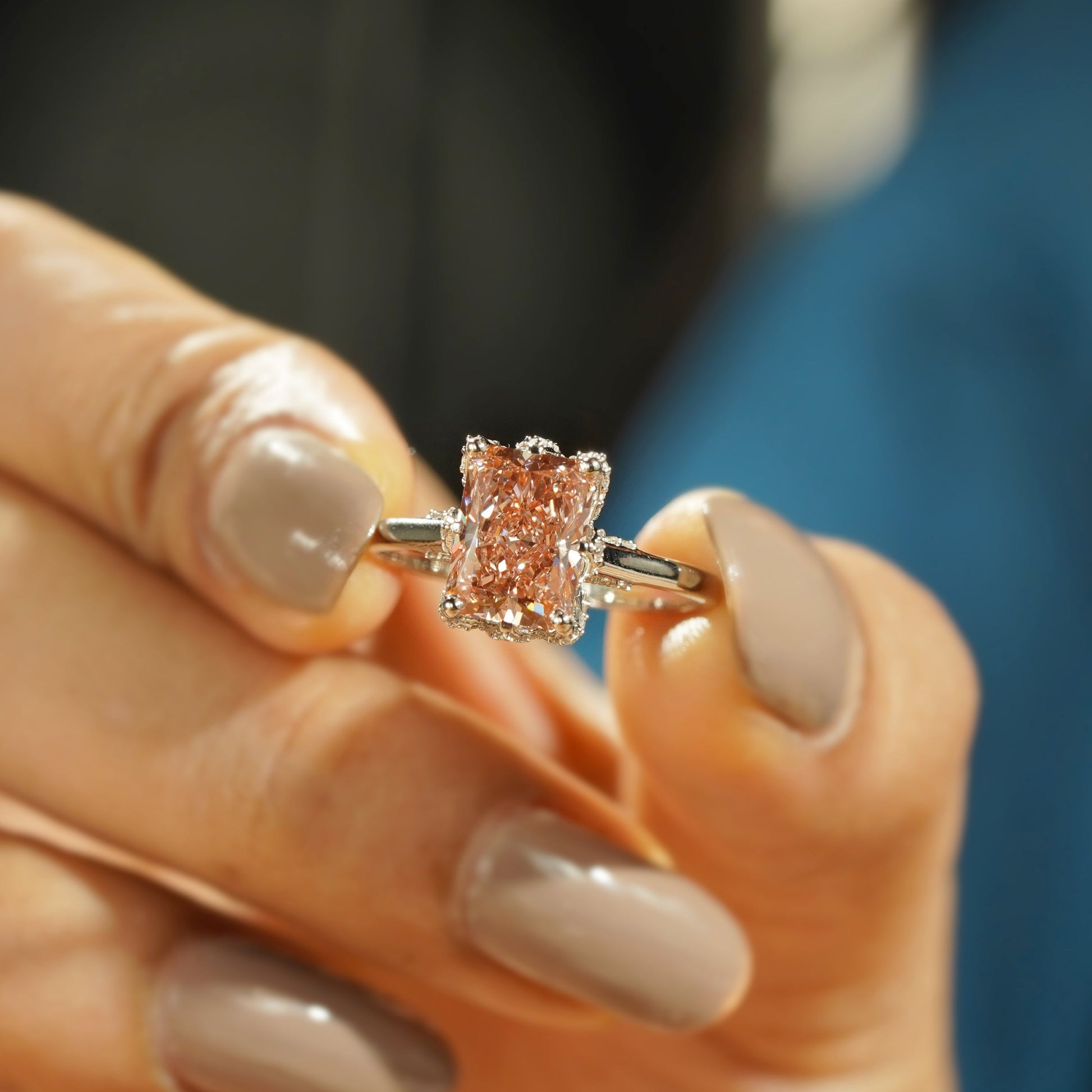 Fancy Pink 3.40ct Radiant Lab Diamond Ring | Cathedral Solitaire Setting | IGI Certified | VVS-VS Clarity | Engagement Jewelry