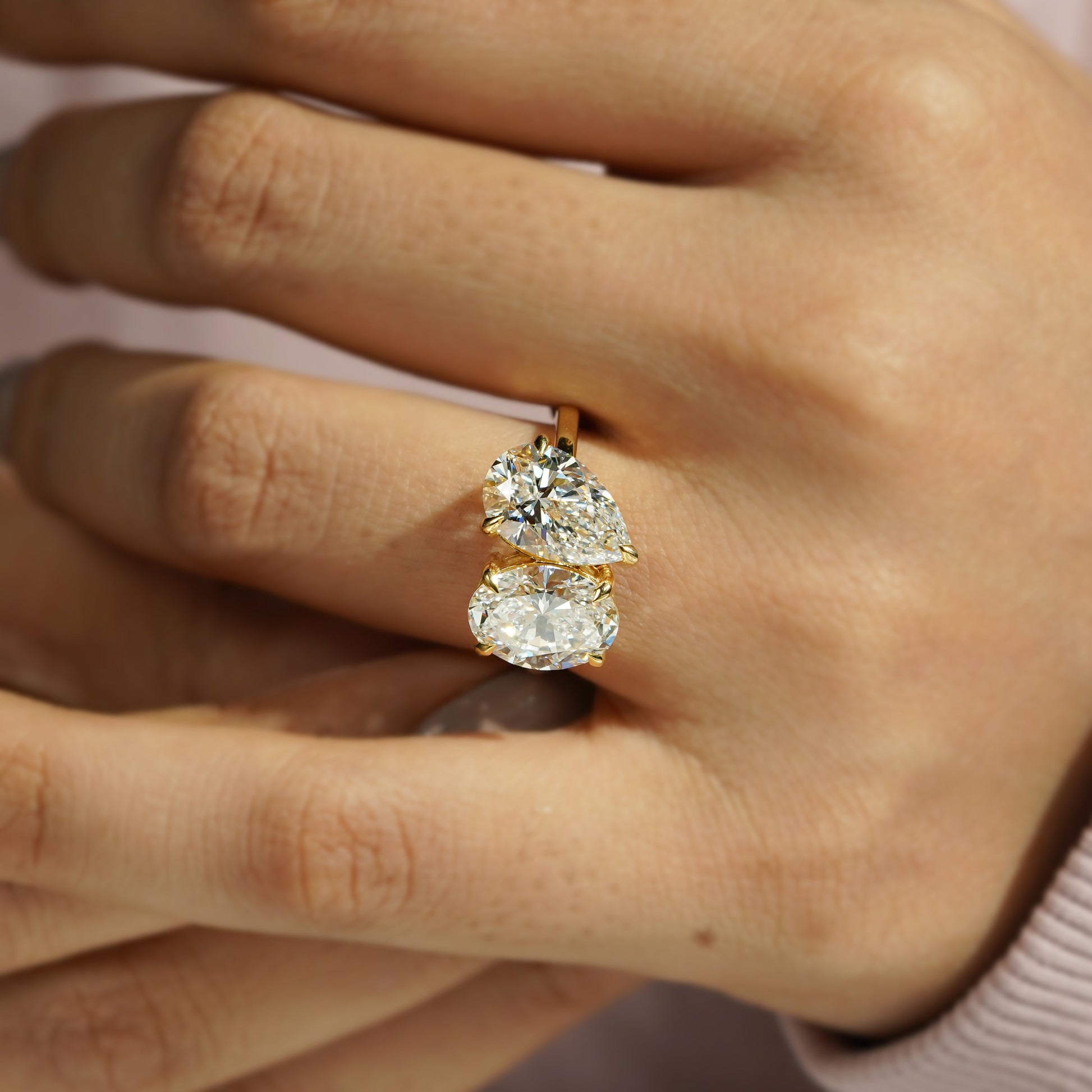 Oval And Pear 6.00tcw Toi et Moi Lab Diamond Ring | IGI Certified