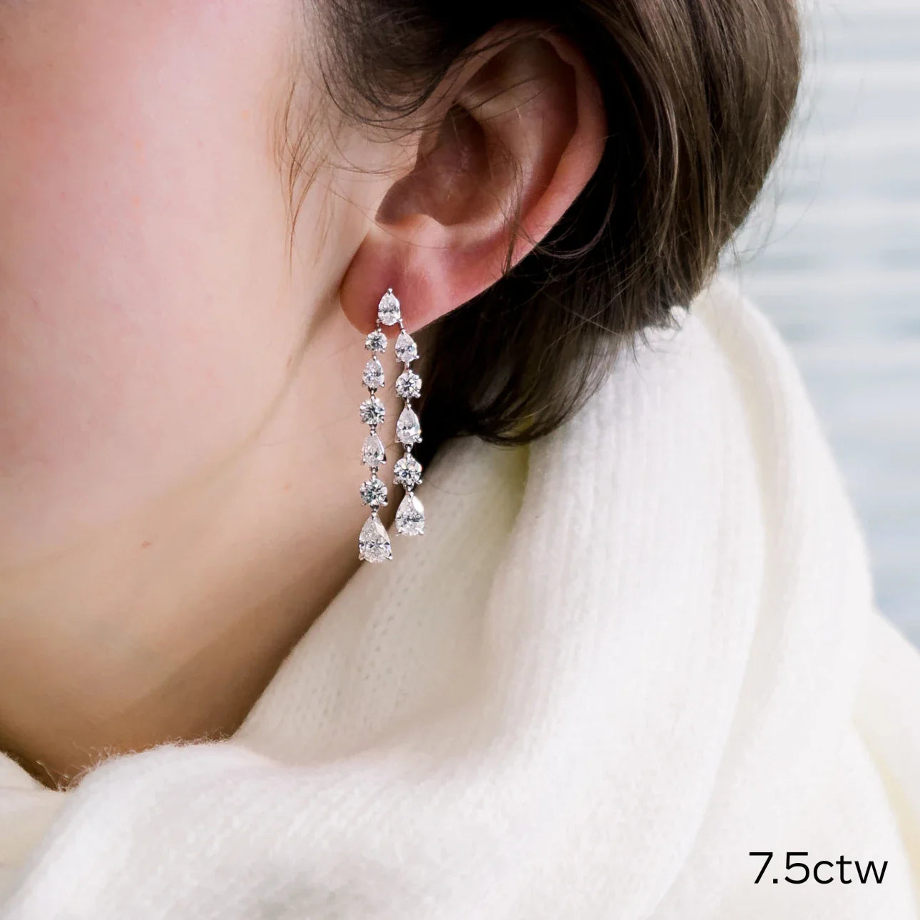 Round And Pear Two Strand Duet Earrings, EF Color, VS Clarity, IGI Certified, IGI Certified