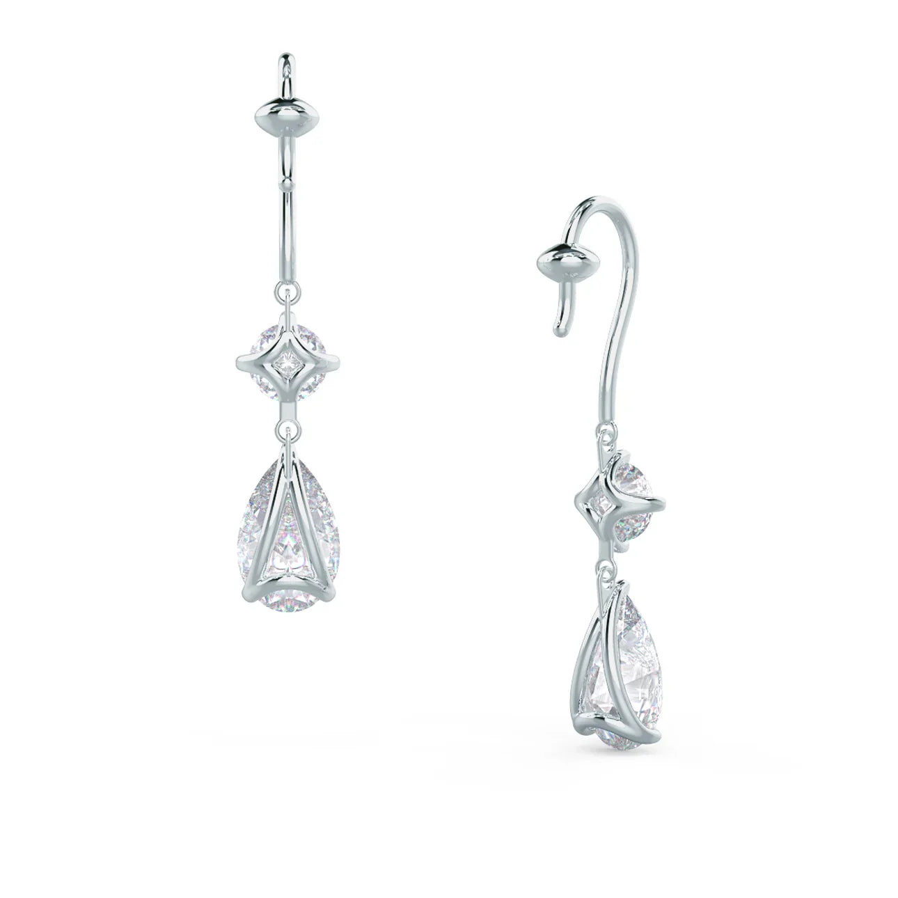 Round And Pear Lab Grown Diamond Duet Drop Earrings, EF Color, VS Clarity, IGI Certified