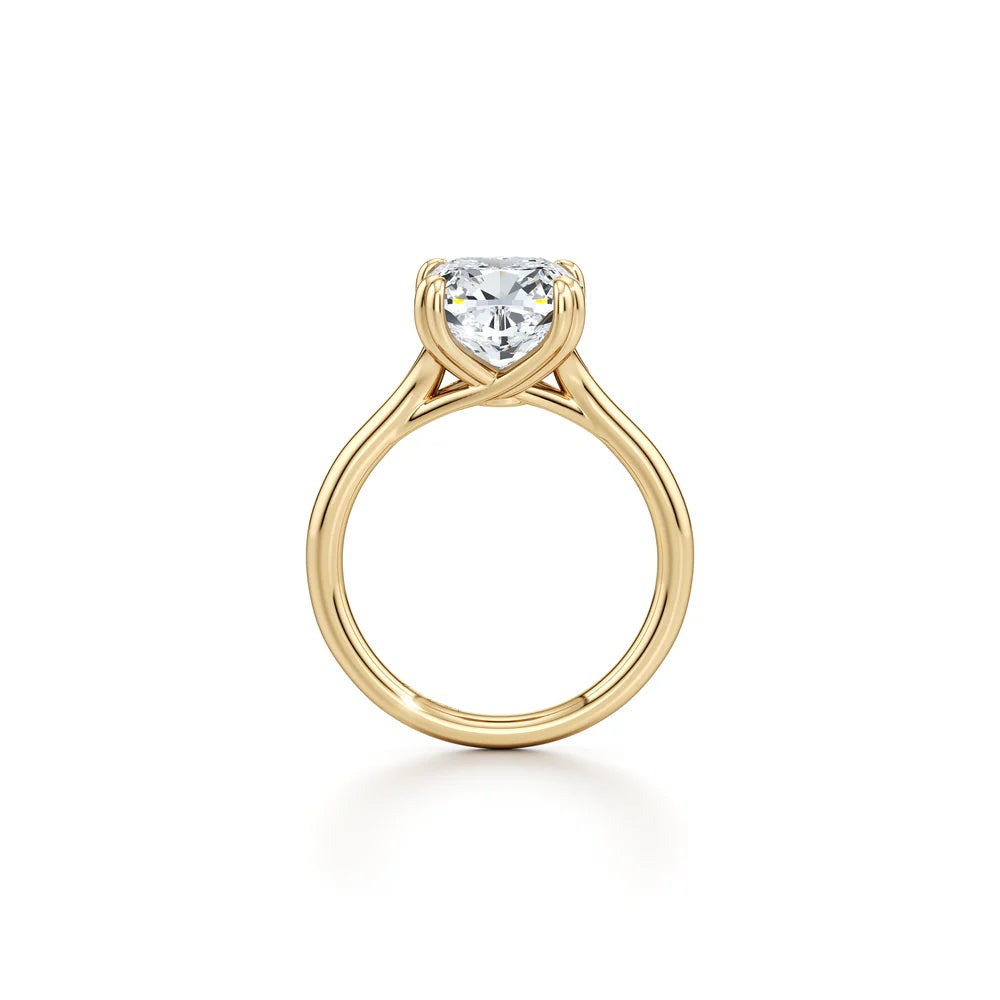 Common :: Elegant cushion cut solitaire engagement ring with lab grown diamond side angle view