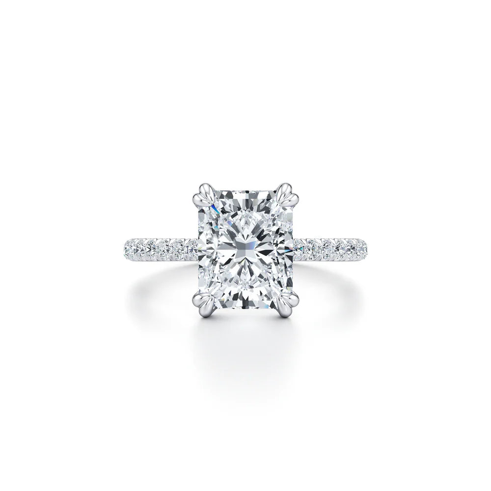 Common :: Sylvora 3.45ct radiant pave lab grown diamond engagement ring IGI certified close up view
