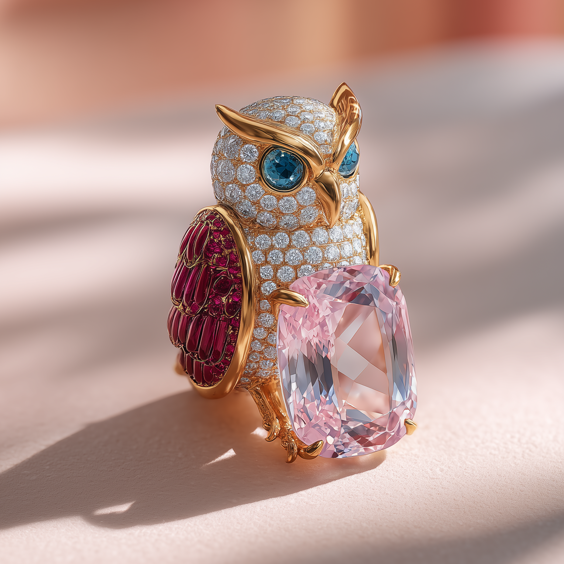 Enigma Owl Lab Grown Diamond Brooch | IGI Certified EF VS | 9KT Yellow Gold Luxury Statement Pin