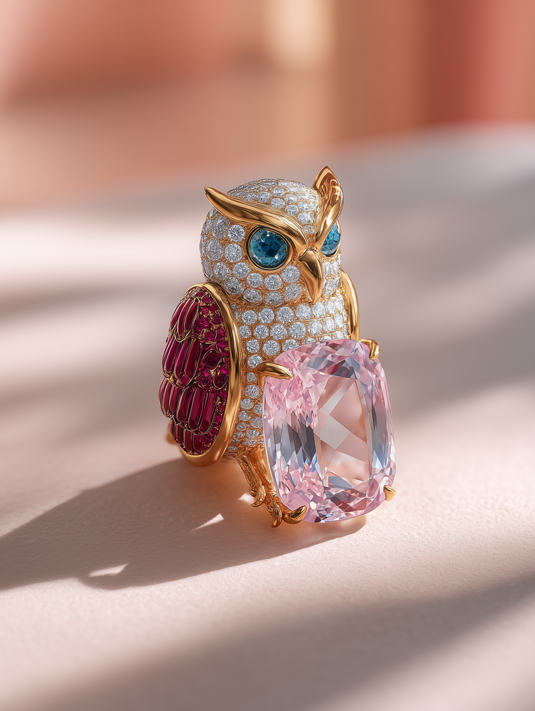 Enigma Owl Lab Grown Diamond Brooch | IGI Certified EF VS | 9KT Yellow Gold Luxury Statement Pin