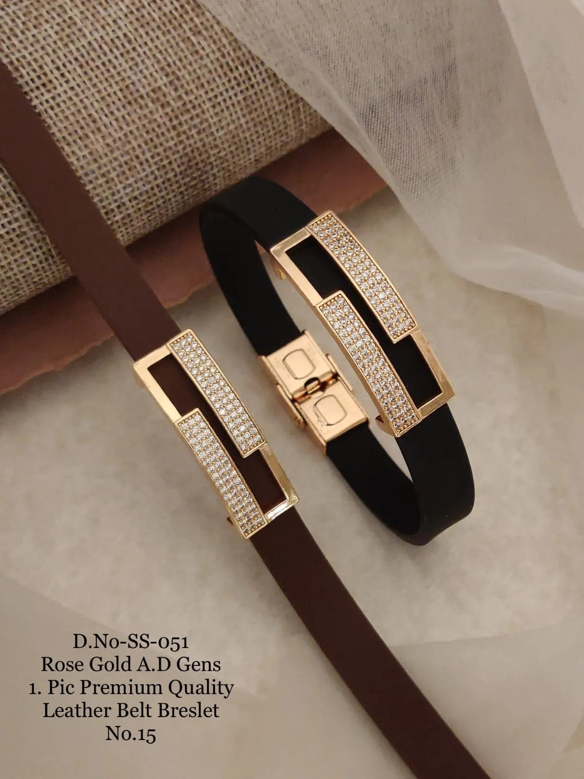 Rose Gold A.D. Gent's Premium Quality Leather Belt Bracelet