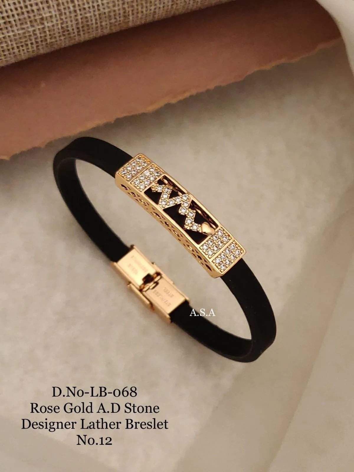Rose Gold A.D. Stone Leather Bracelet