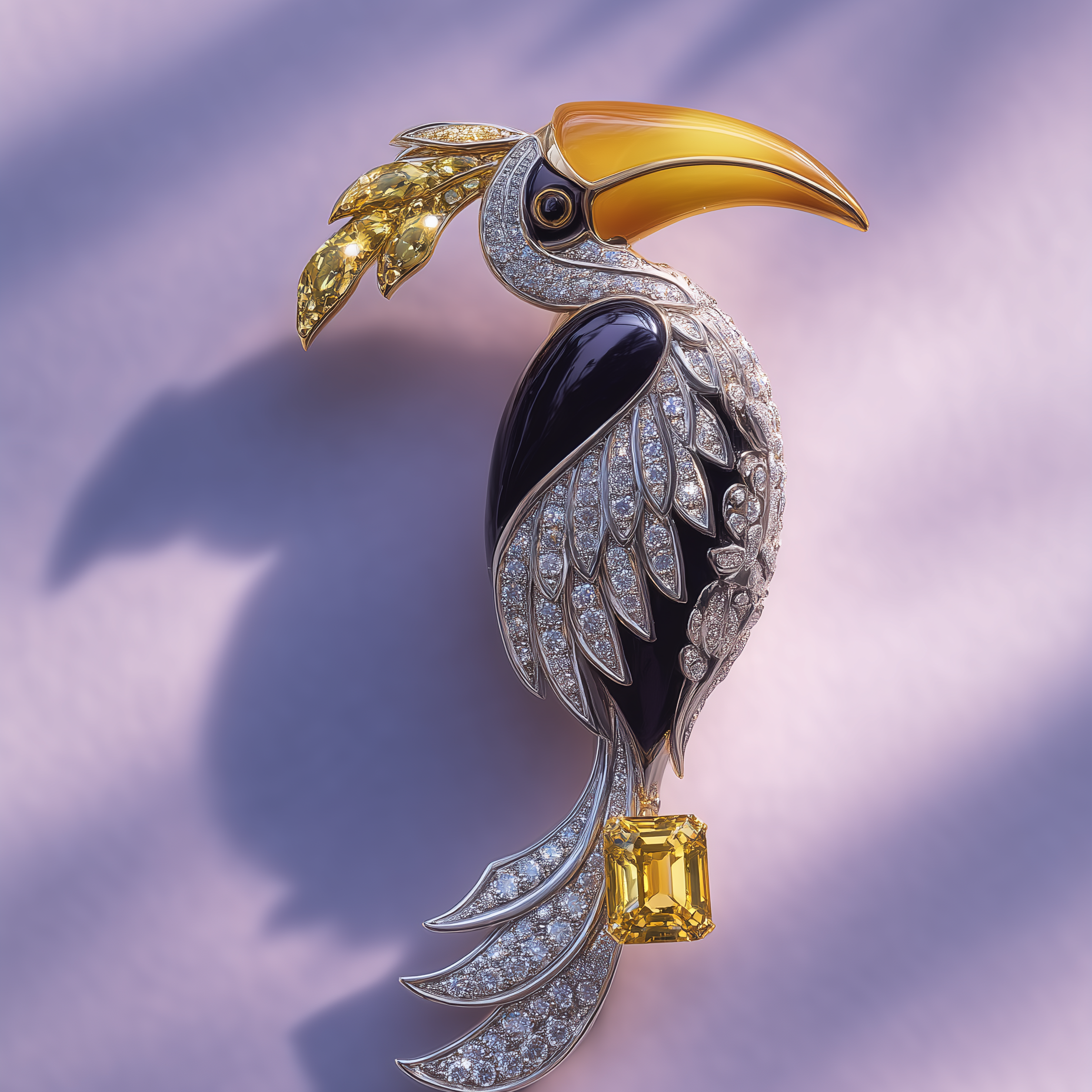 Toucan Royale Lab Grown Diamond Brooch | IGI Certified EF VVS-VS | 9KT Yellow Gold Luxury Statement Pin
