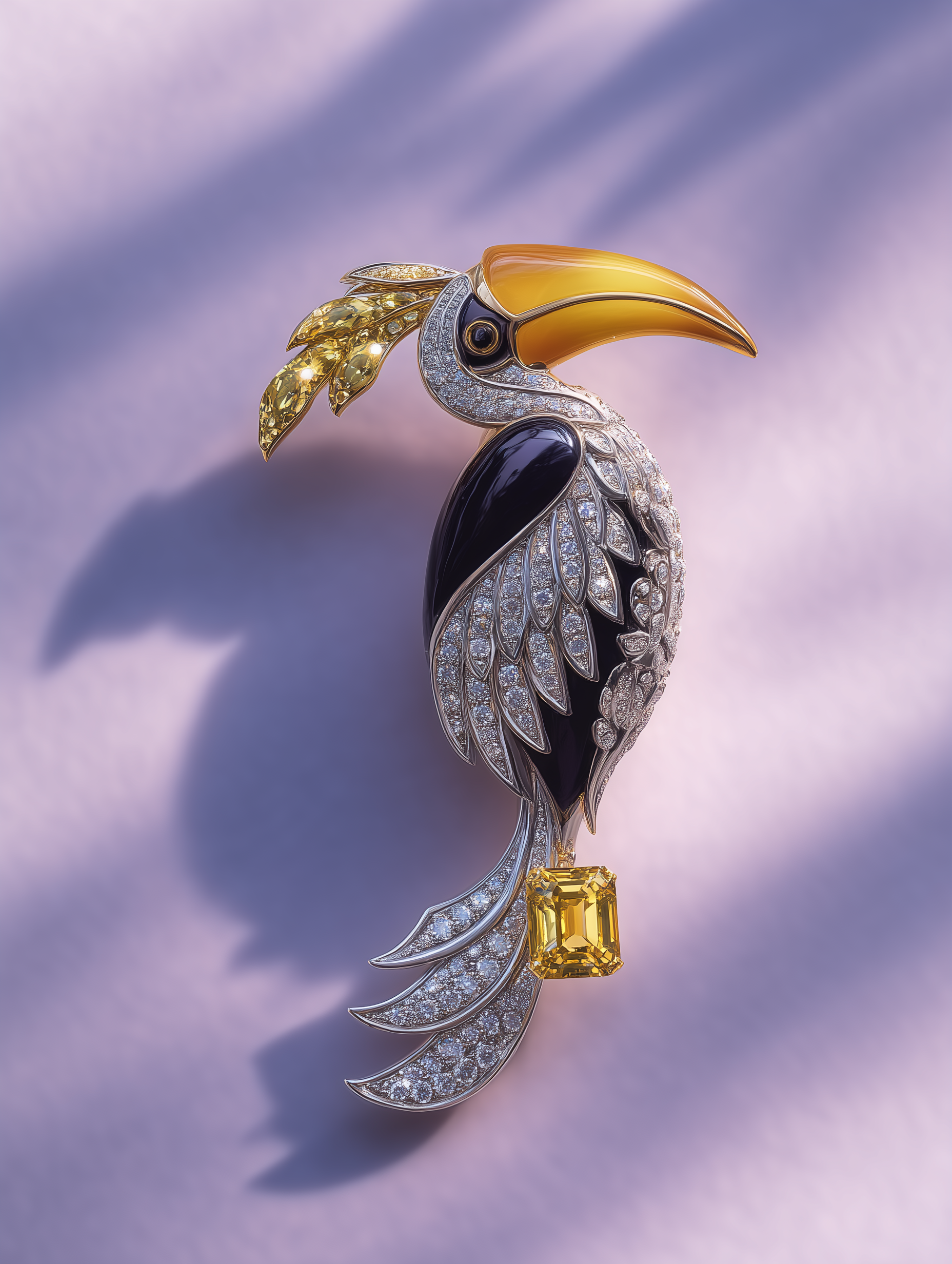Toucan Royale Lab Grown Diamond Brooch | IGI Certified EF VVS-VS | 9KT Yellow Gold Luxury Statement Pin