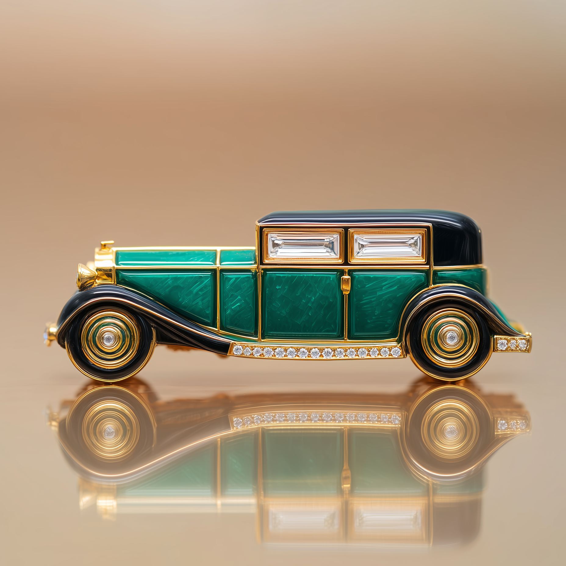 Regent Classic Car Lab Grown Diamond Brooch | IGI Certified EF VVS-VS | 9KT Yellow Gold Luxury Statement Pin