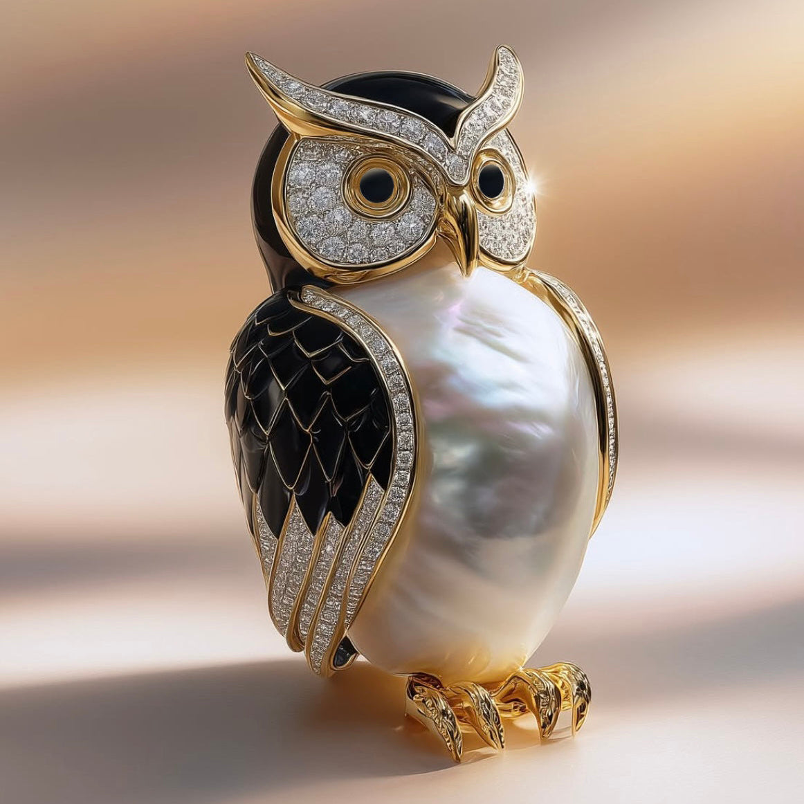 Noctis Owl Lab Grown Diamond Brooch | IGI Certified EF VVS-VS | 9KT Yellow Gold Luxury Statement Pin