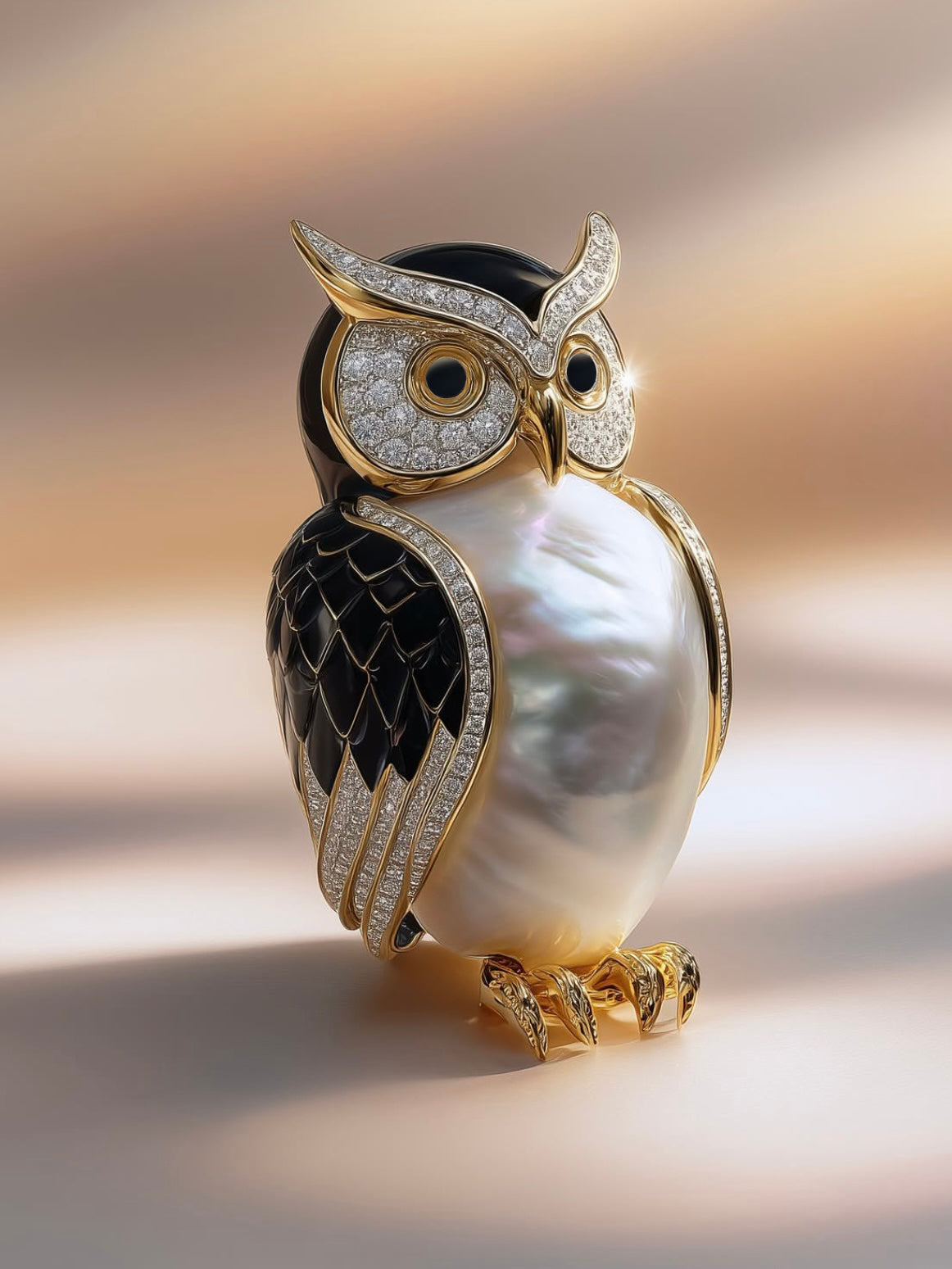 Noctis Owl Lab Grown Diamond Brooch | IGI Certified EF VVS-VS | 9KT Yellow Gold Luxury Statement Pin