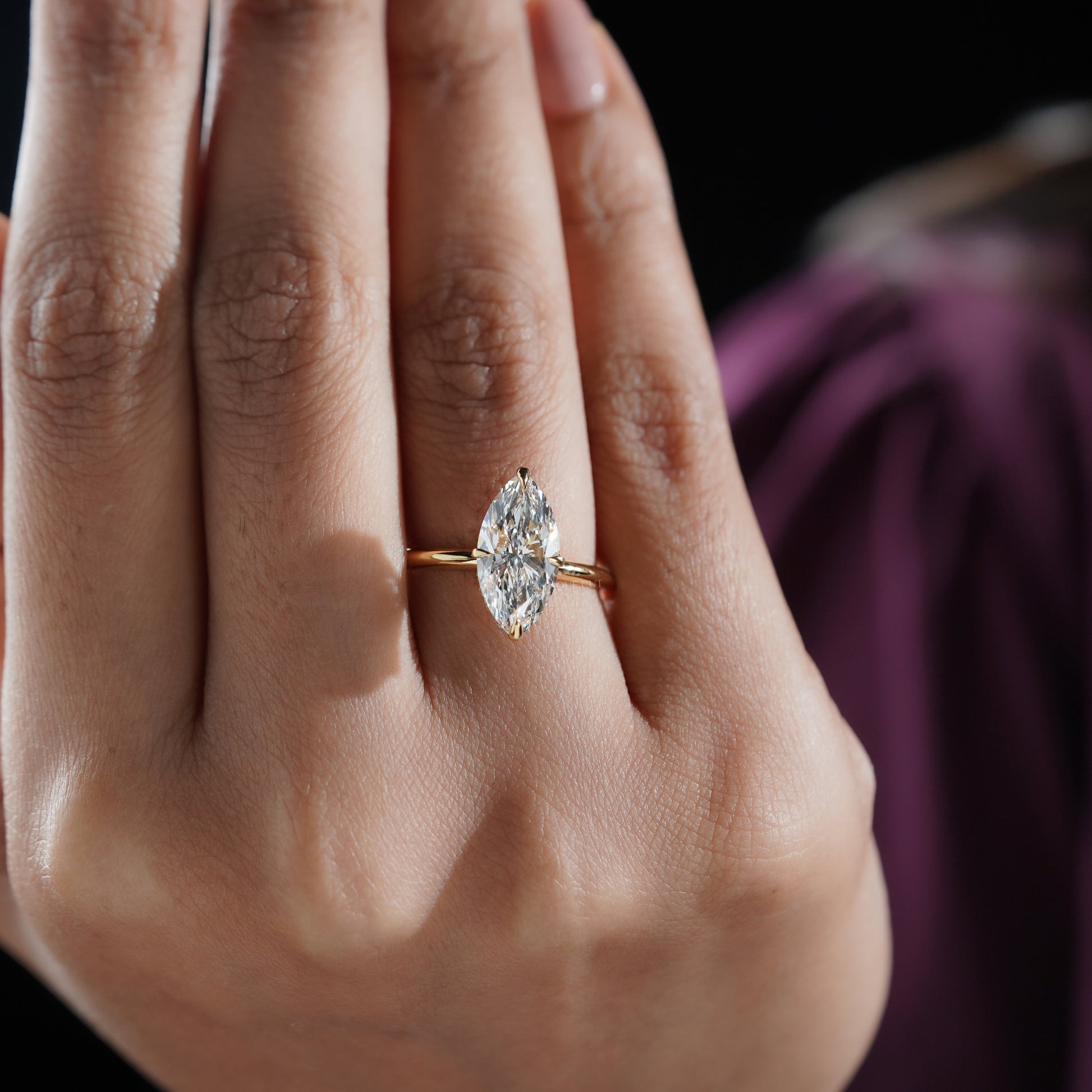 Marquise 3.20ct Lab Grown Diamond Hidden Halo Engagement Ring | IGI Certified