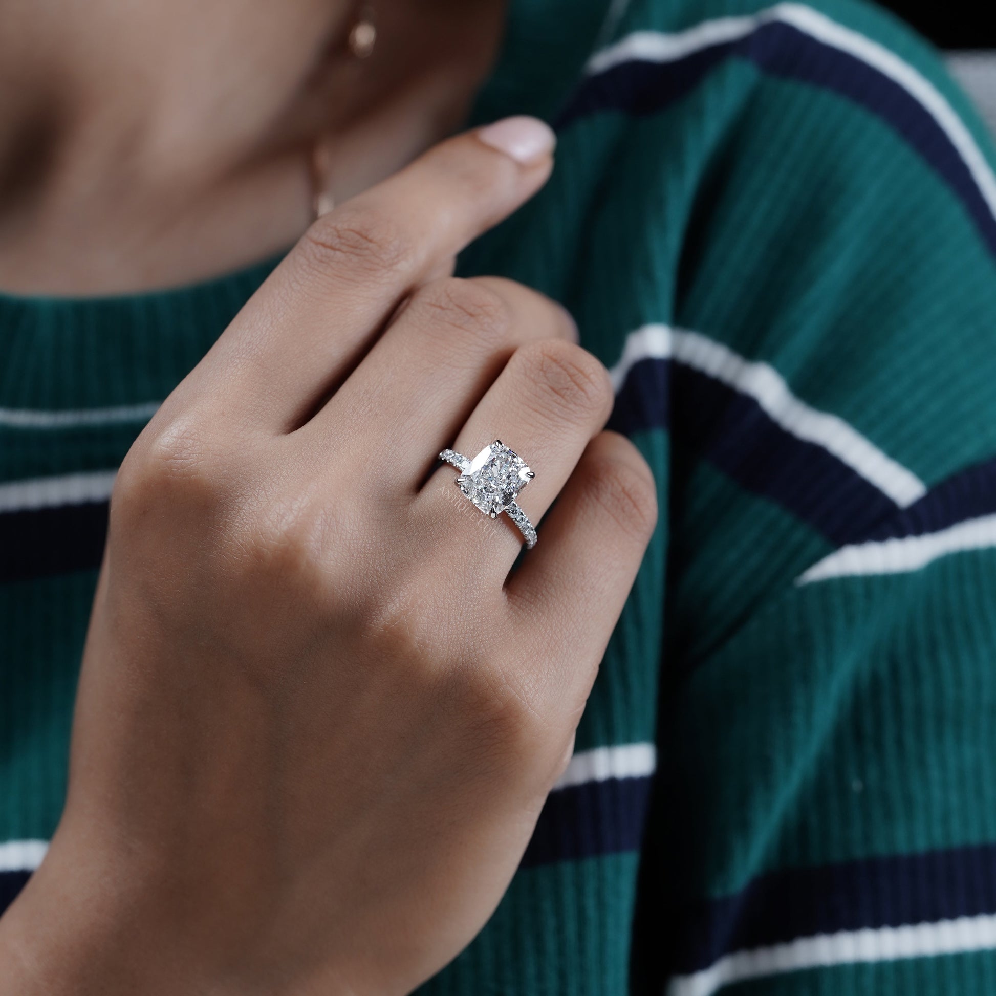 Cushion 4.90tcw Lab Diamond Engagement Ring | Pavé Band | IGI Certified | White Gold