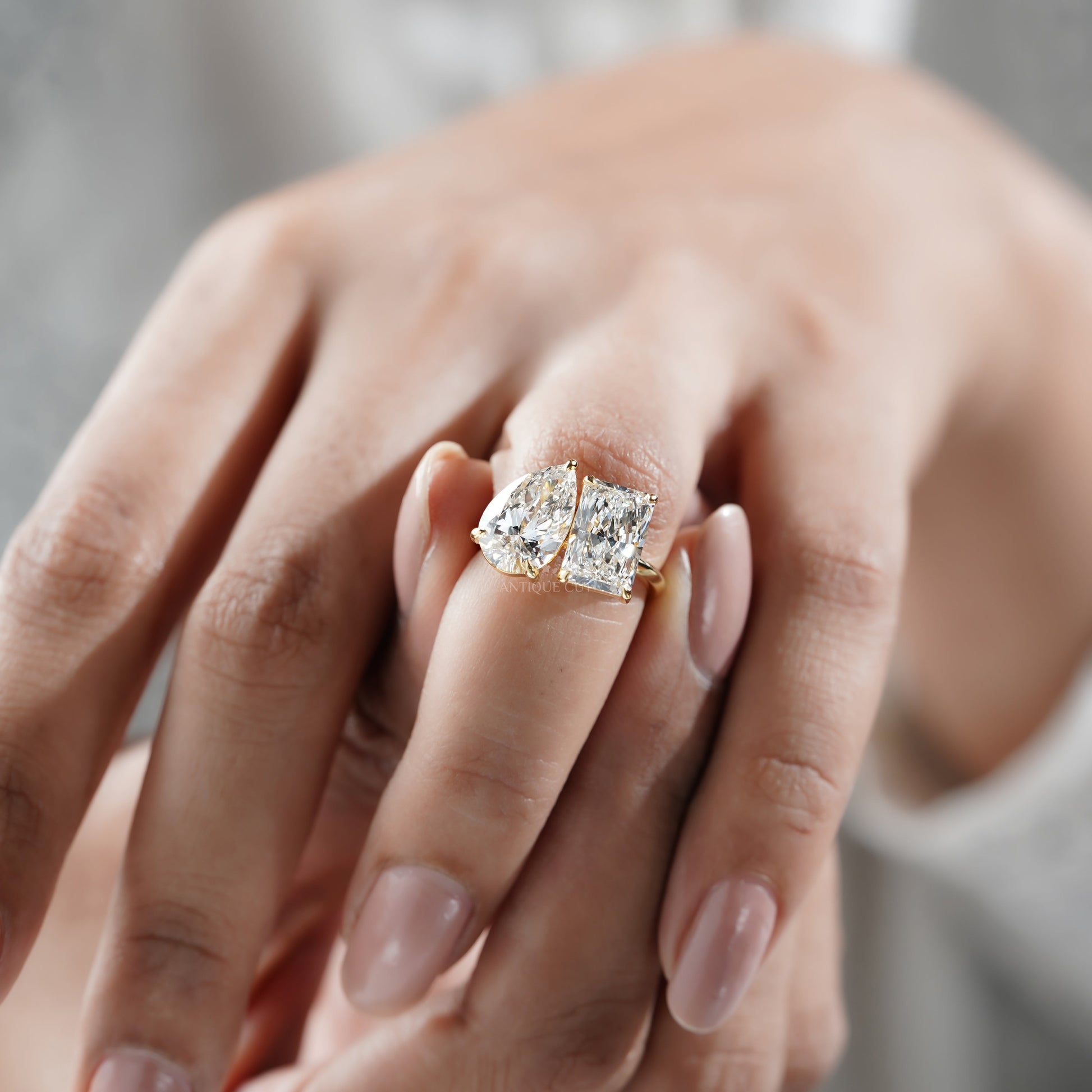 Pear & Radiant 5.30tcw Lab Grown Diamond Toi et Moi Engagement Ring | Yellow Gold | IGI Certified