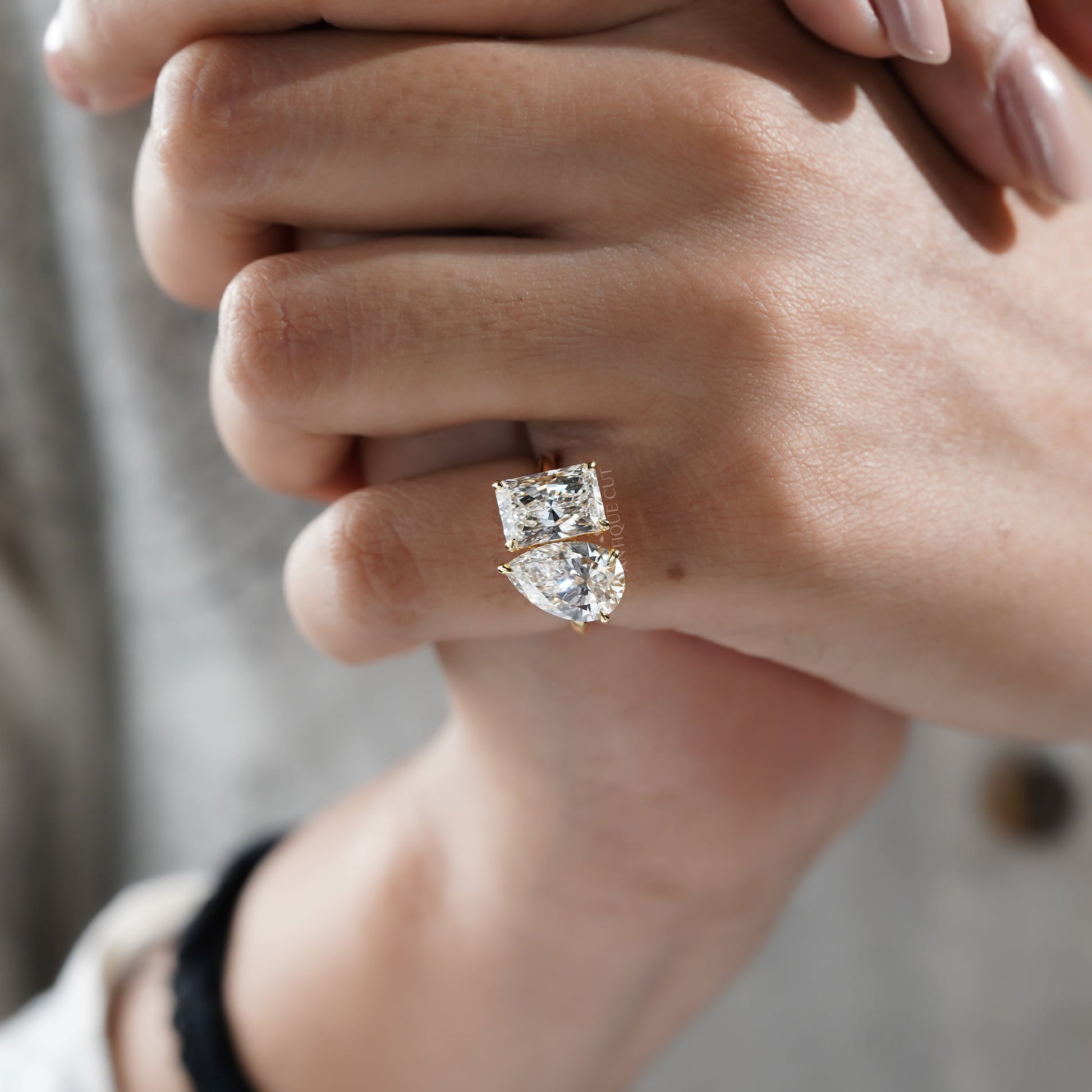 Pear & Radiant 5.30tcw Lab Grown Diamond Toi et Moi Engagement Ring | Yellow Gold | IGI Certified