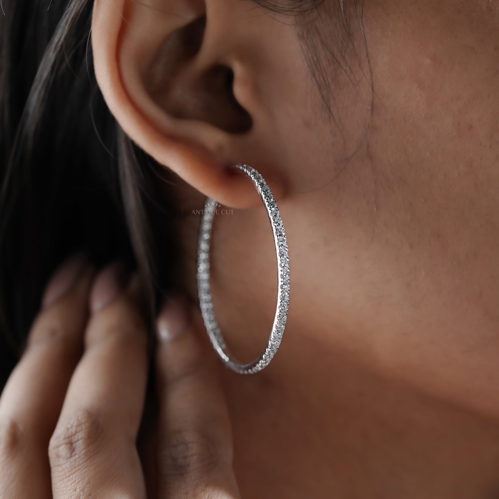 2.50tcw Diamond Hoop Earrings | Large 14K Gold Inside Outside Hoops | Sparkling Round Diamond Hoops | Gift for Her