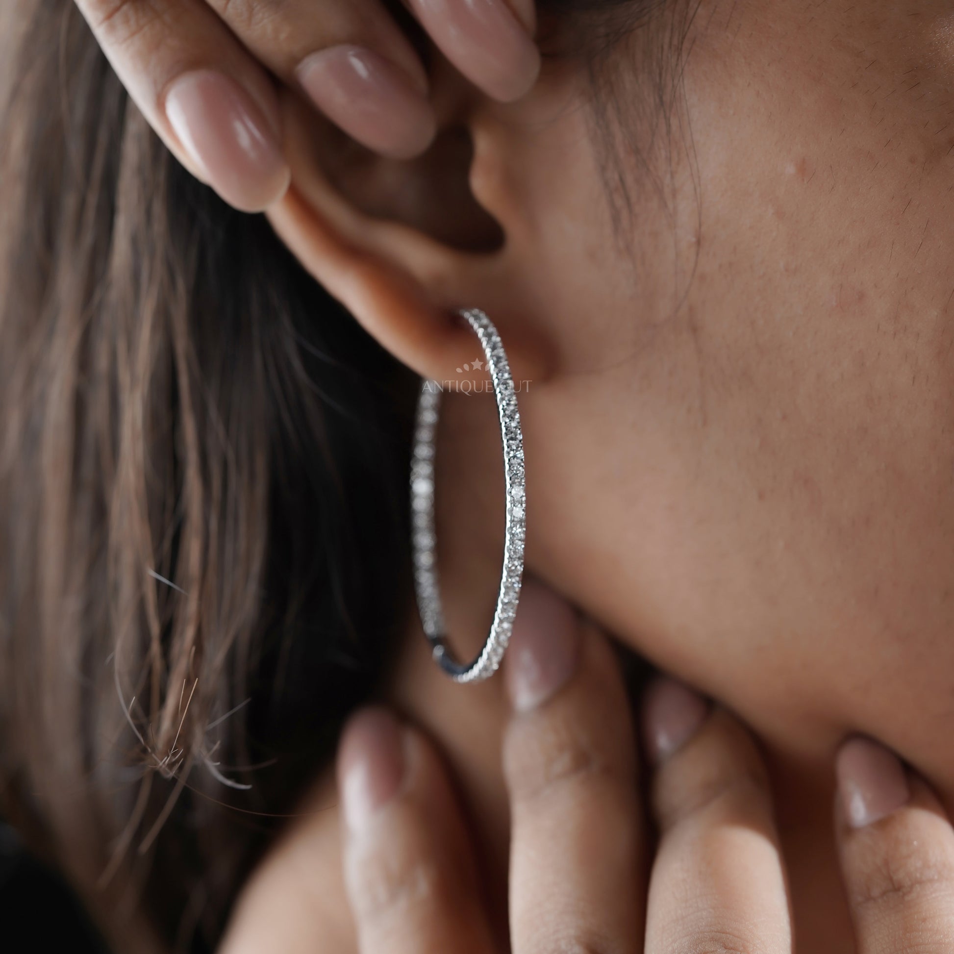 2.50tcw Diamond Hoop Earrings | Large 14K Gold Inside Outside Hoops | Sparkling Round Diamond Hoops | Gift for Her