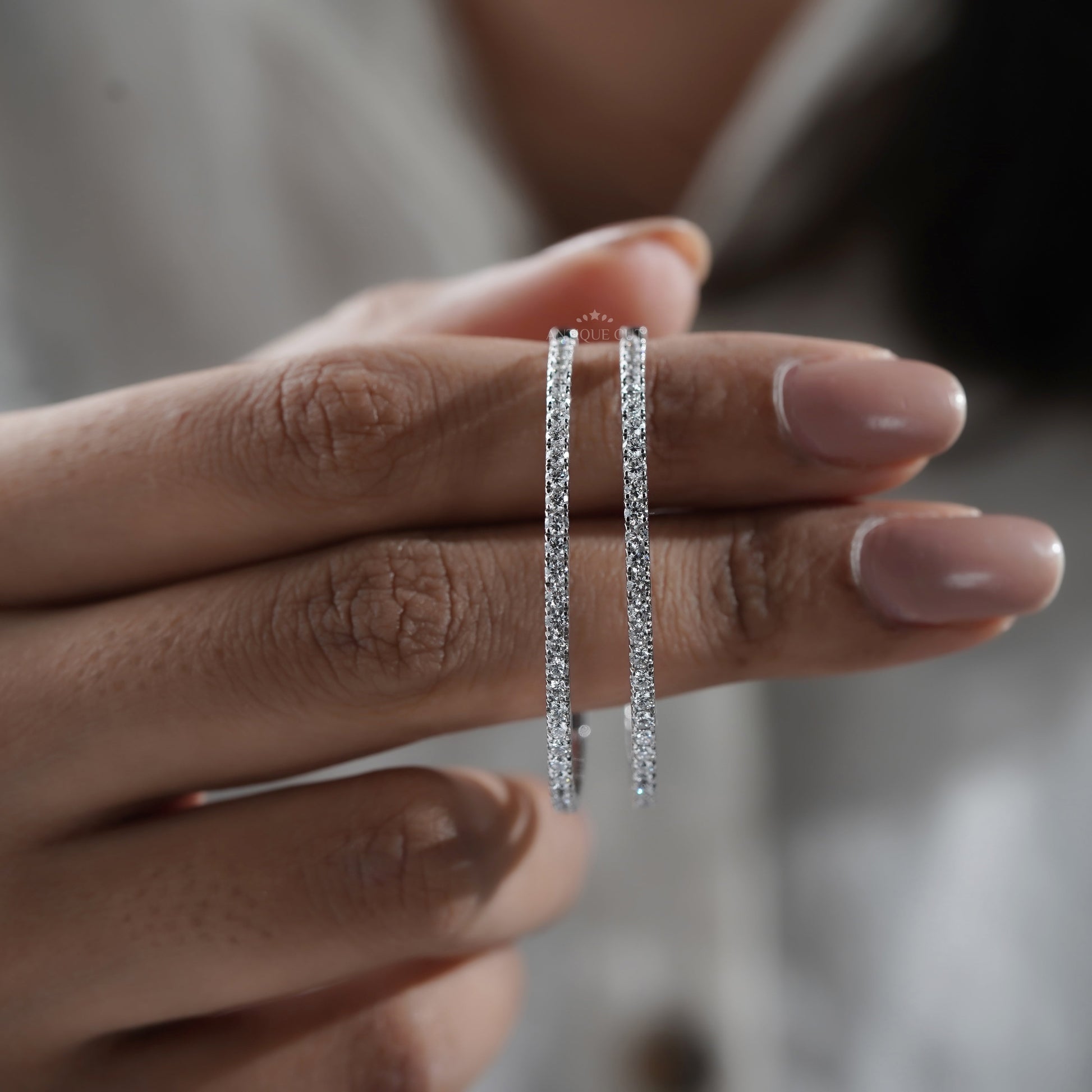 2.50tcw Diamond Hoop Earrings | Large 14K Gold Inside Outside Hoops | Sparkling Round Diamond Hoops | Gift for Her