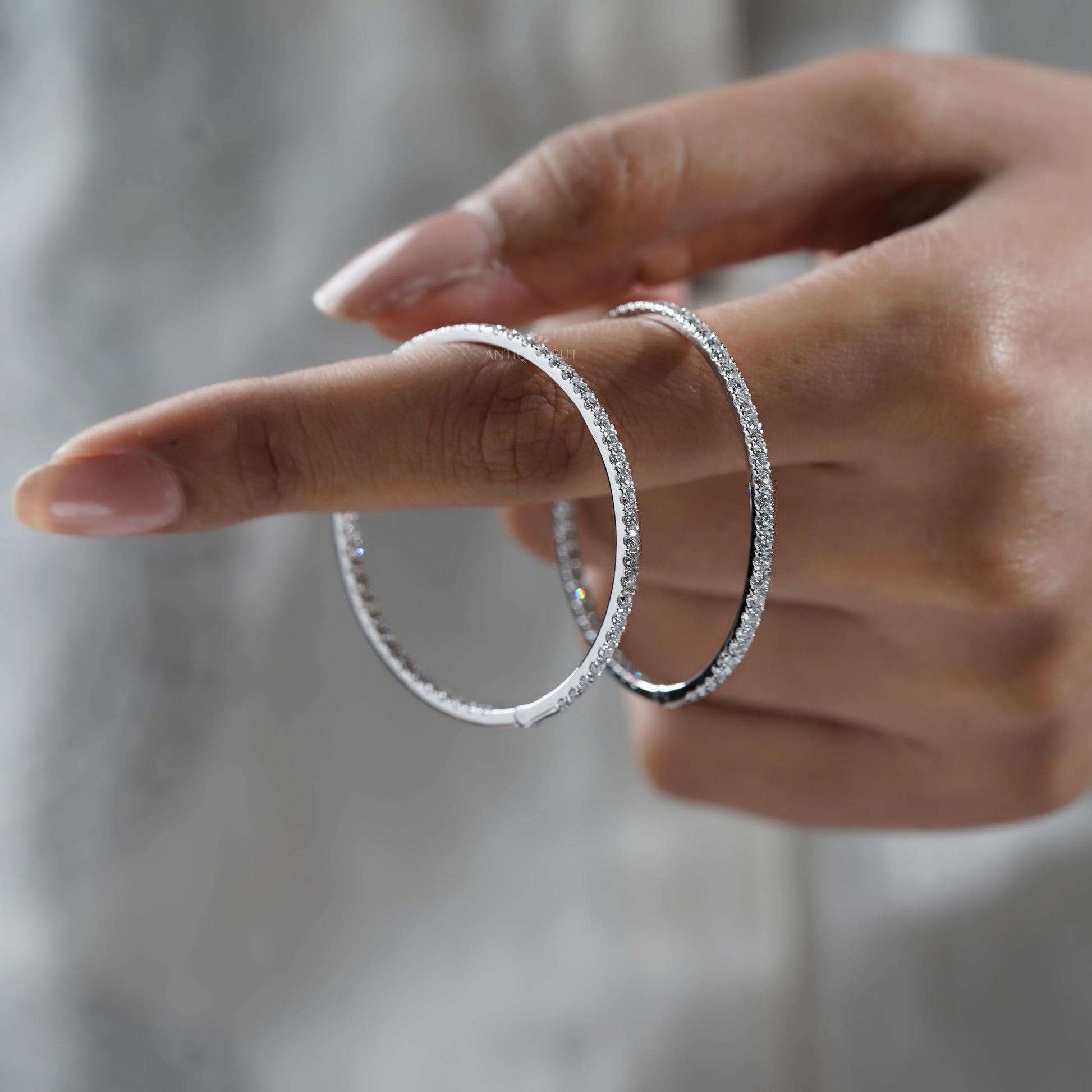 2.50tcw Diamond Hoop Earrings | Large 14K Gold Inside Outside Hoops | Sparkling Round Diamond Hoops | Gift for Her