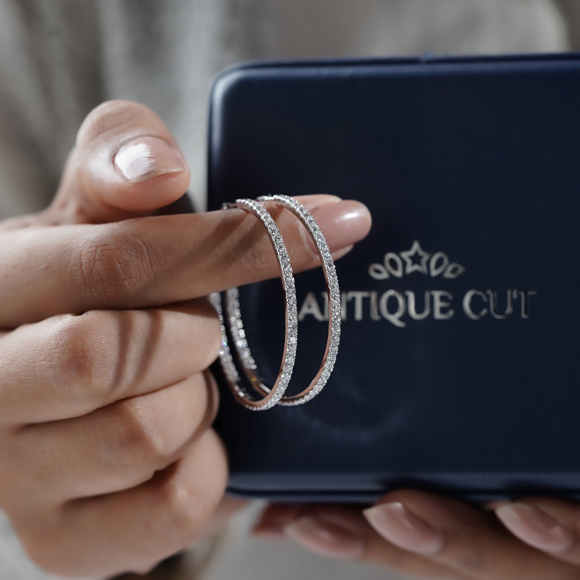 2.50tcw Diamond Hoop Earrings | Large 14K Gold Inside Outside Hoops | Sparkling Round Diamond Hoops | Gift for Her