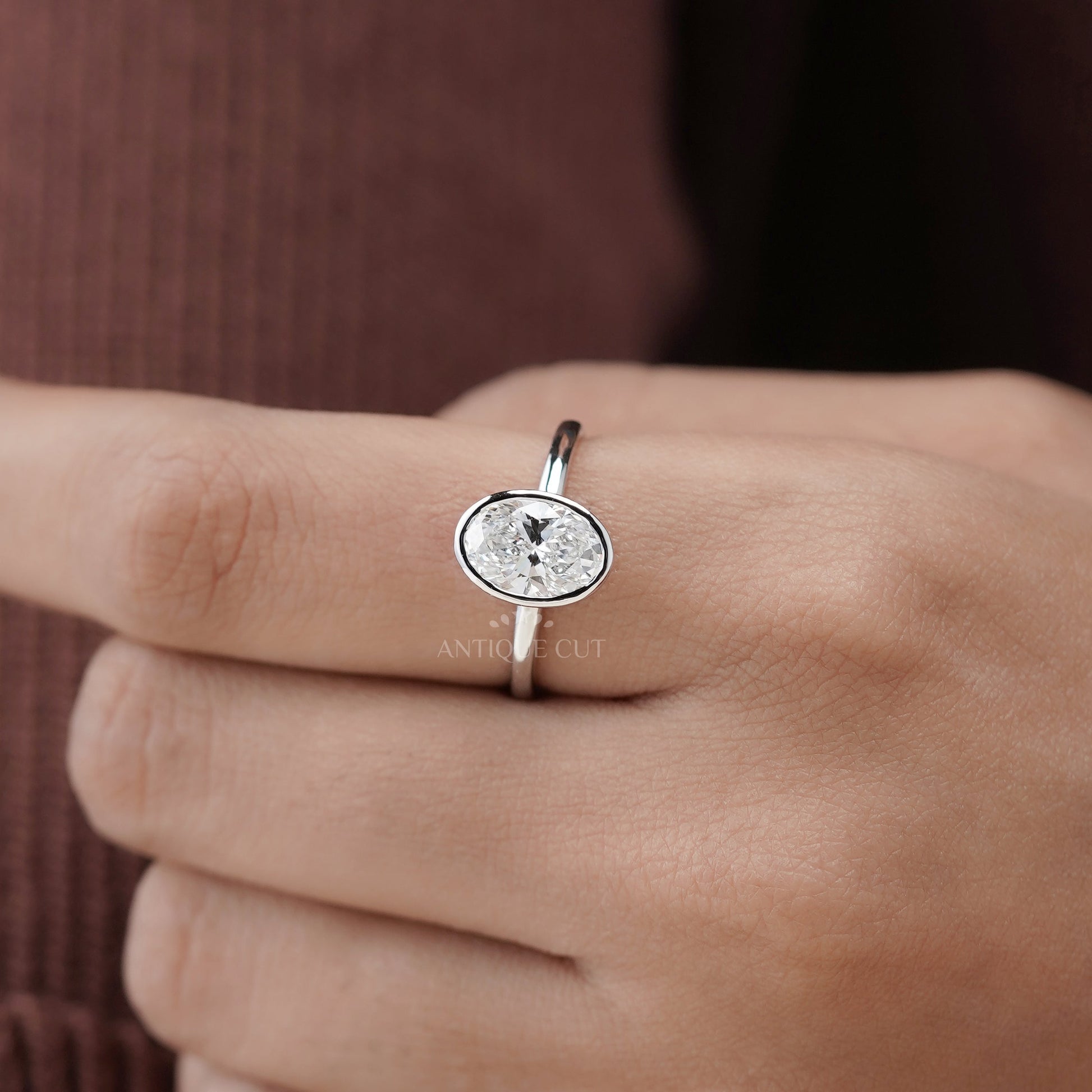 Oval 2.00ct Bezel Set Lab-Grown Diamond Solitaire Engagement Ring | White Gold | IGI Certified