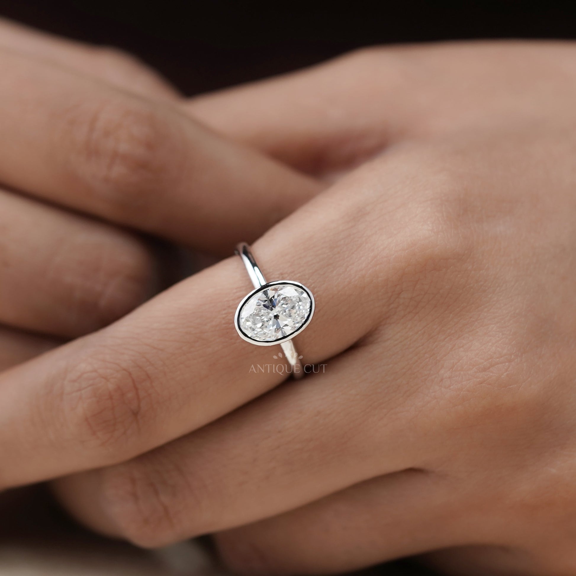 Oval 2.00ct Bezel Set Lab-Grown Diamond Solitaire Engagement Ring | White Gold | IGI Certified