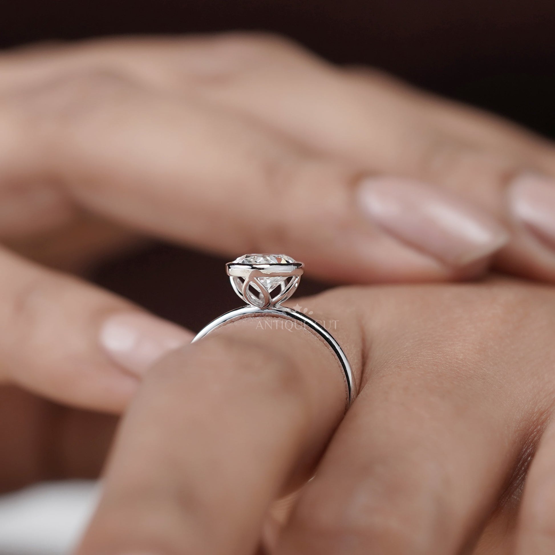 Oval 2.00ct Bezel Set Lab-Grown Diamond Solitaire Engagement Ring | White Gold | IGI Certified