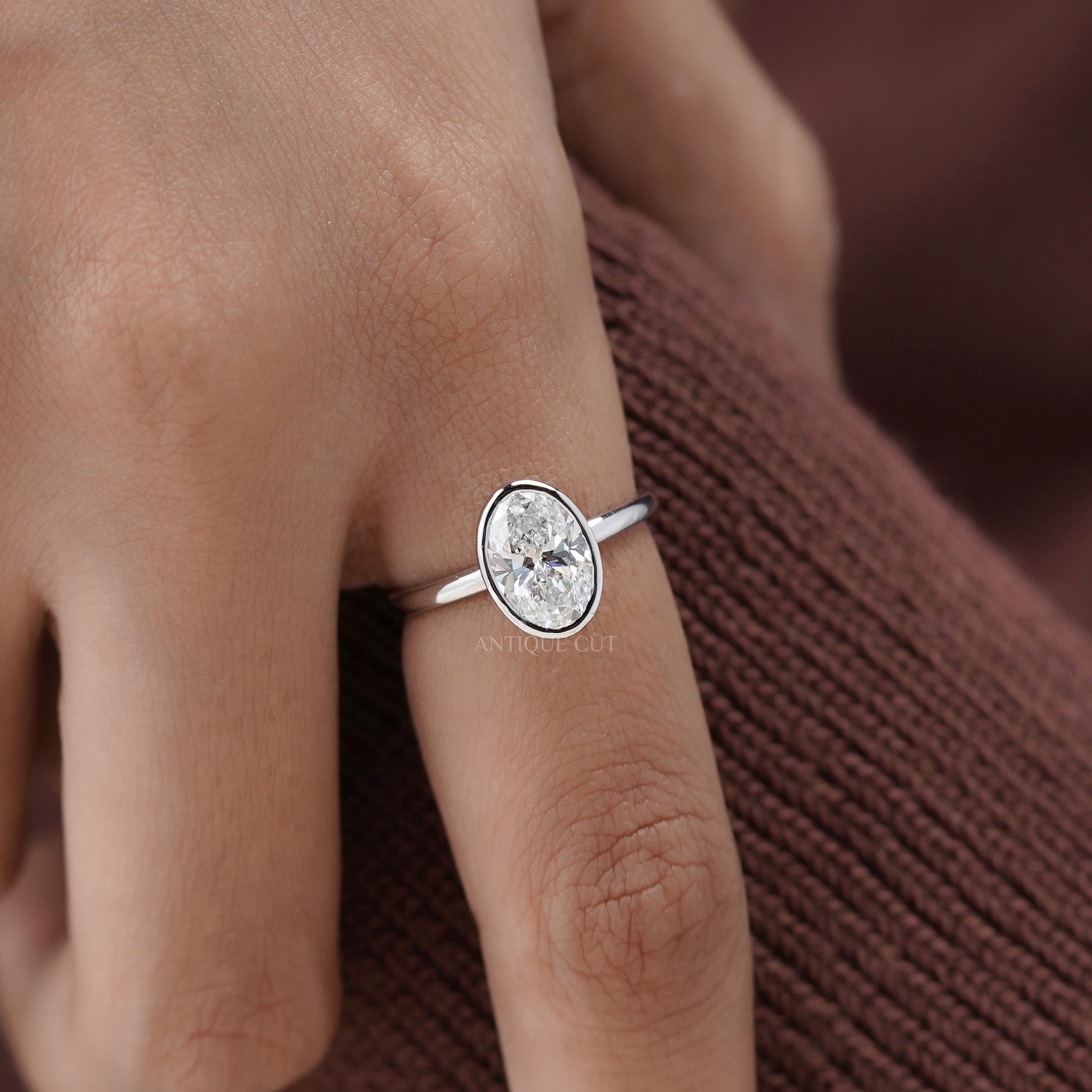 Oval 2.00ct Bezel Set Lab-Grown Diamond Solitaire Engagement Ring | White Gold | IGI Certified