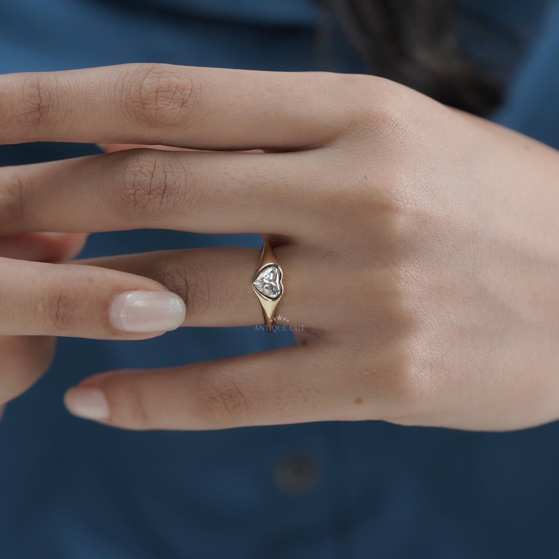 Heart 1.00ct Lab Diamond Bezel Ring | Solid Yellow Gold | Modern Love IGI Certified