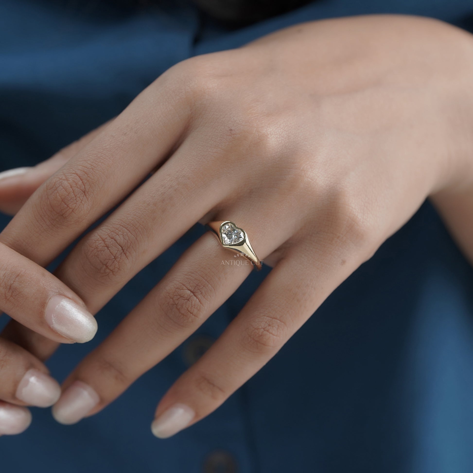 Heart 1.00ct Lab Diamond Bezel Ring | Solid Yellow Gold | Modern Love IGI Certified