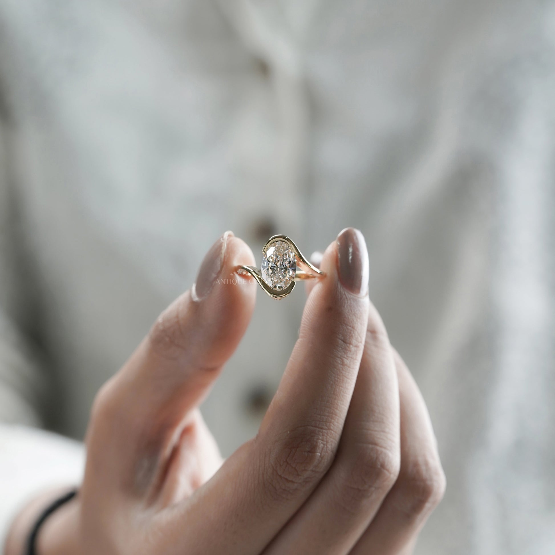 Oval 3.40tcw Lab Diamond Swirl Ring | Modern Wrap Yellow Gold Design | IGI Certified