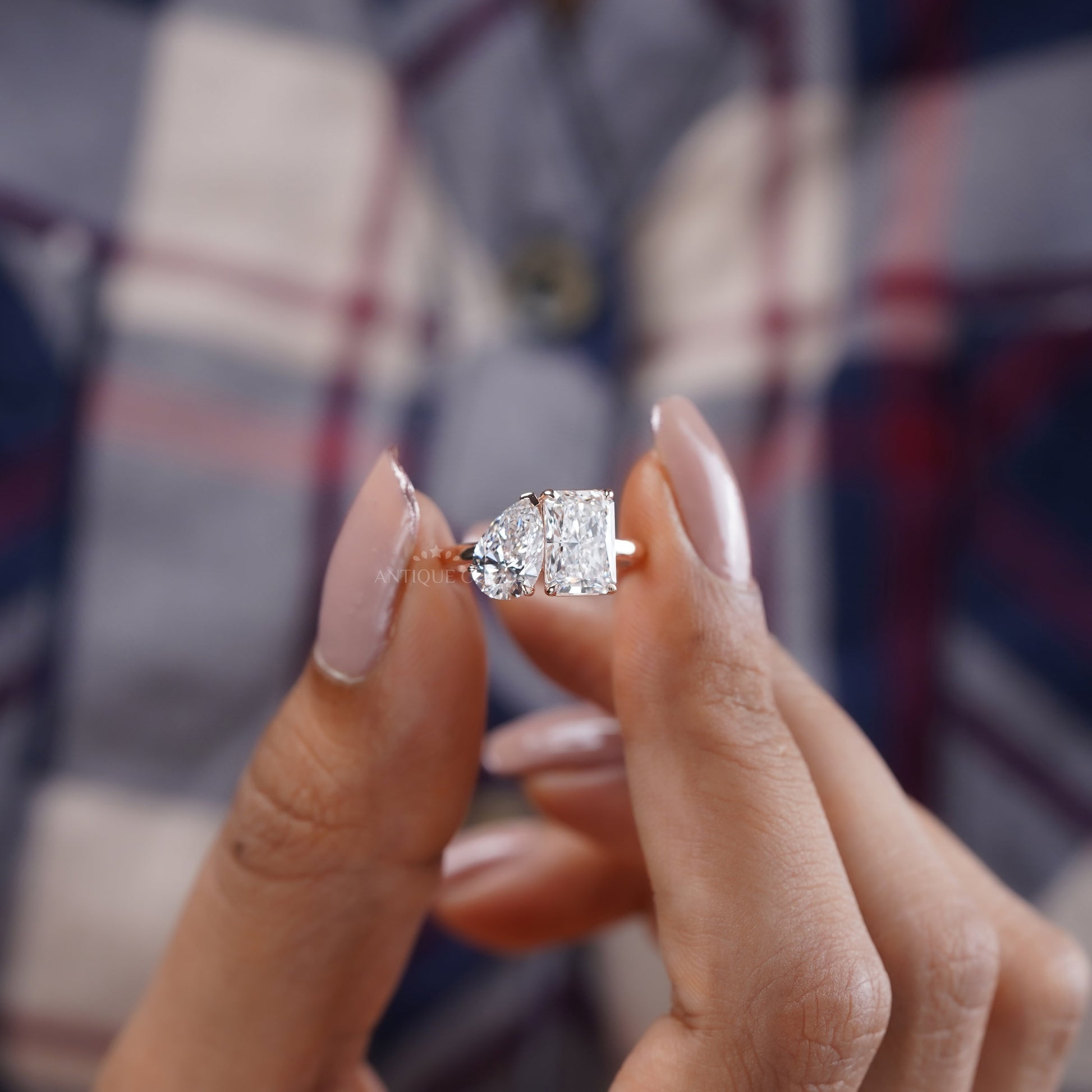 Radiant And Pear 3.00tcw Lab Diamond Toi Et Moi Ring | Two-Stone Rose Gold | IGI Certified