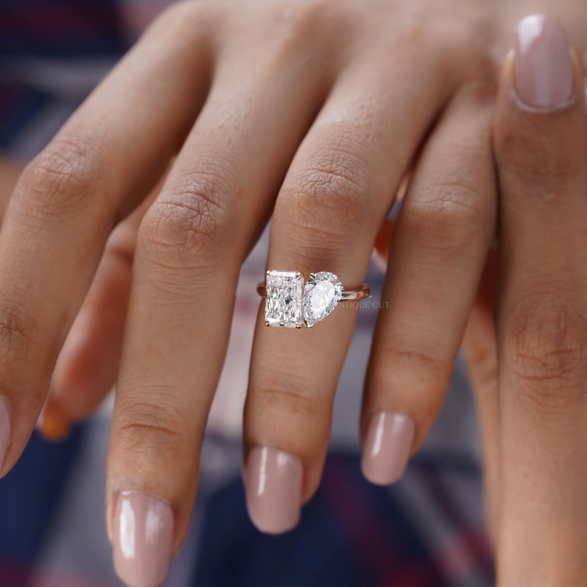 Radiant And Pear 3.00tcw Lab Diamond Toi Et Moi Ring | Two-Stone Rose Gold | IGI Certified