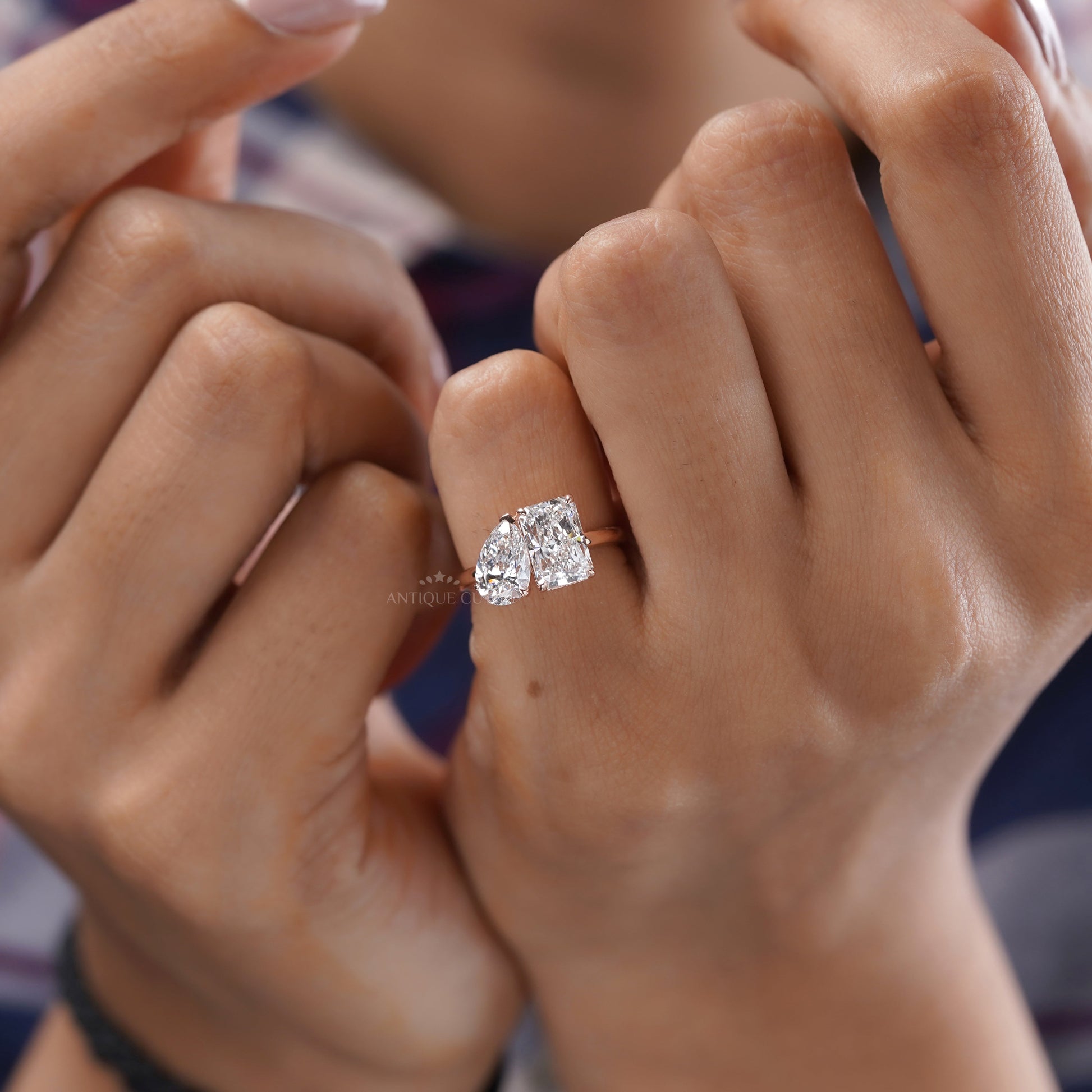 Radiant And Pear 3.00tcw Lab Diamond Toi Et Moi Ring | Two-Stone Rose Gold | IGI Certified