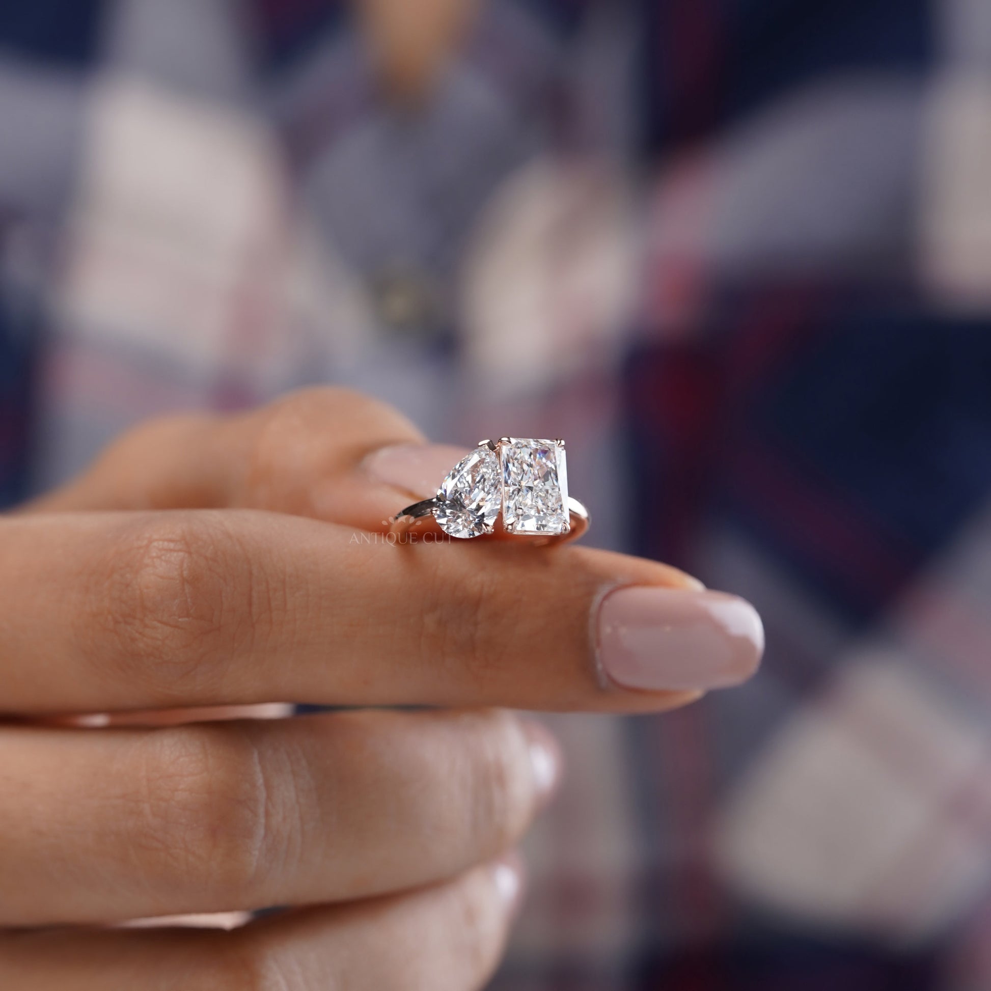 Radiant And Pear 3.00tcw Lab Diamond Toi Et Moi Ring | Two-Stone Rose Gold | IGI Certified