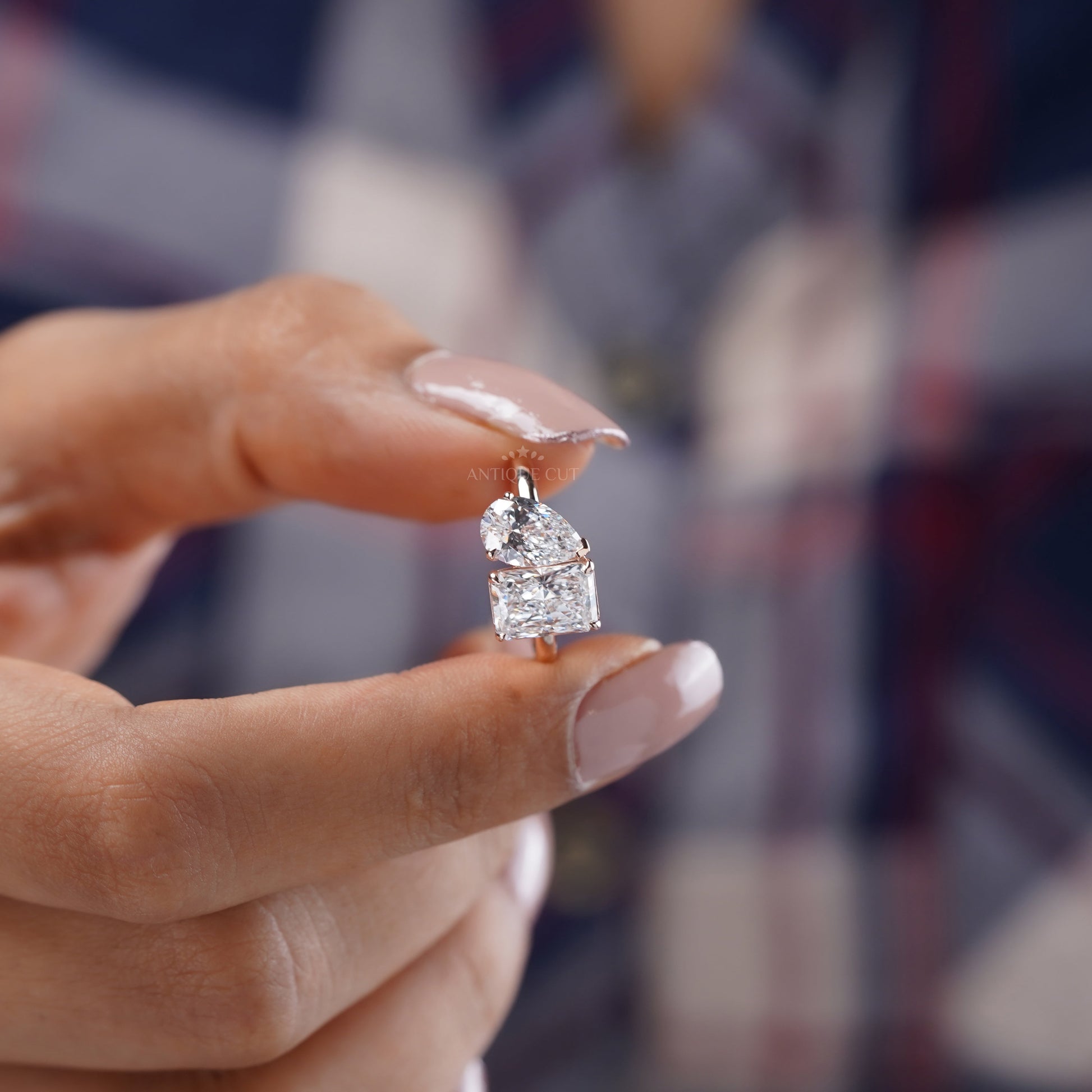Radiant And Pear 3.00tcw Lab Diamond Toi Et Moi Ring | Two-Stone Rose Gold | IGI Certified