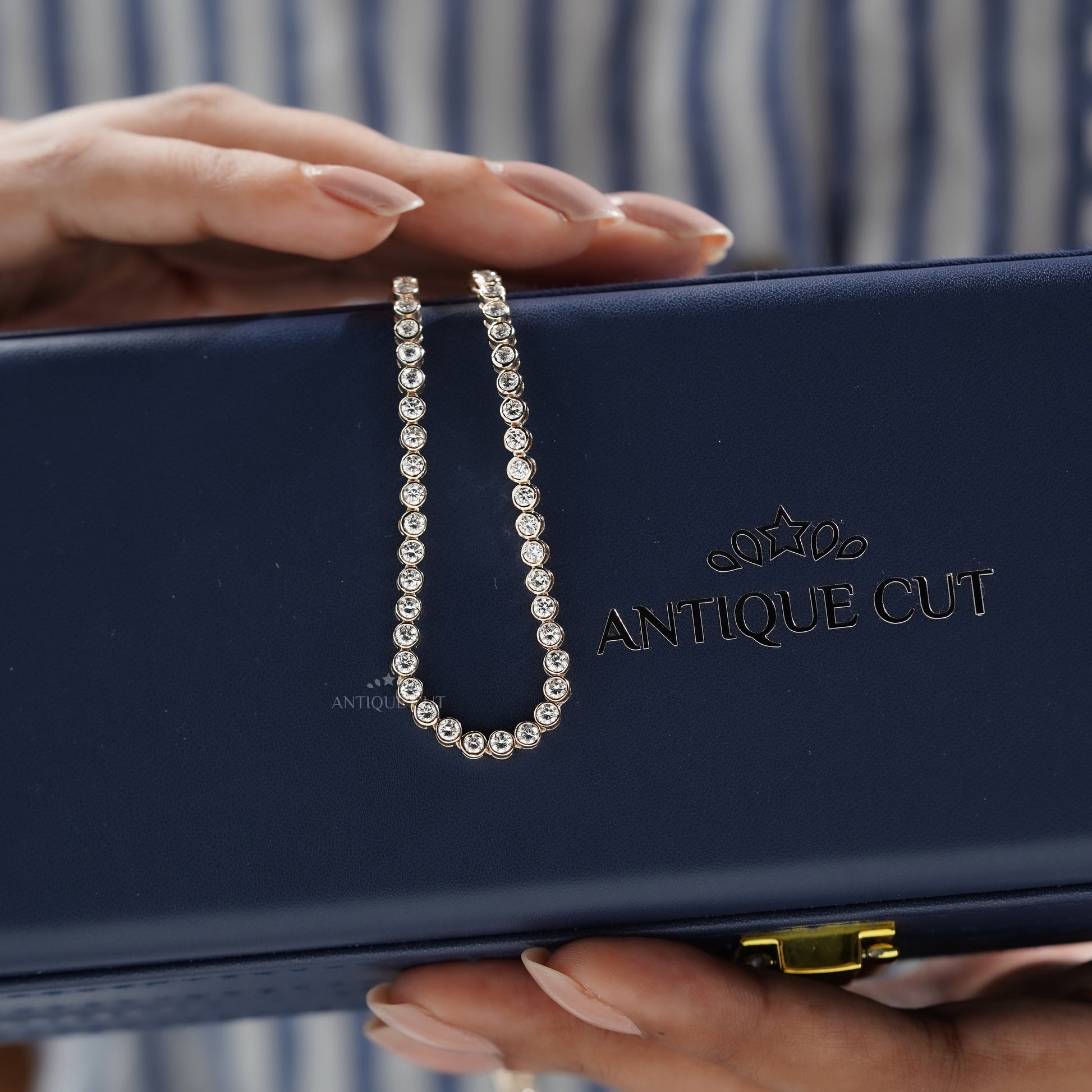 7.50tcw Diamond Tennis Necklace | Bezel Set Round Brilliant Diamonds in 14K Gold | Classic Dainty Tennis Chain | Gift for Her