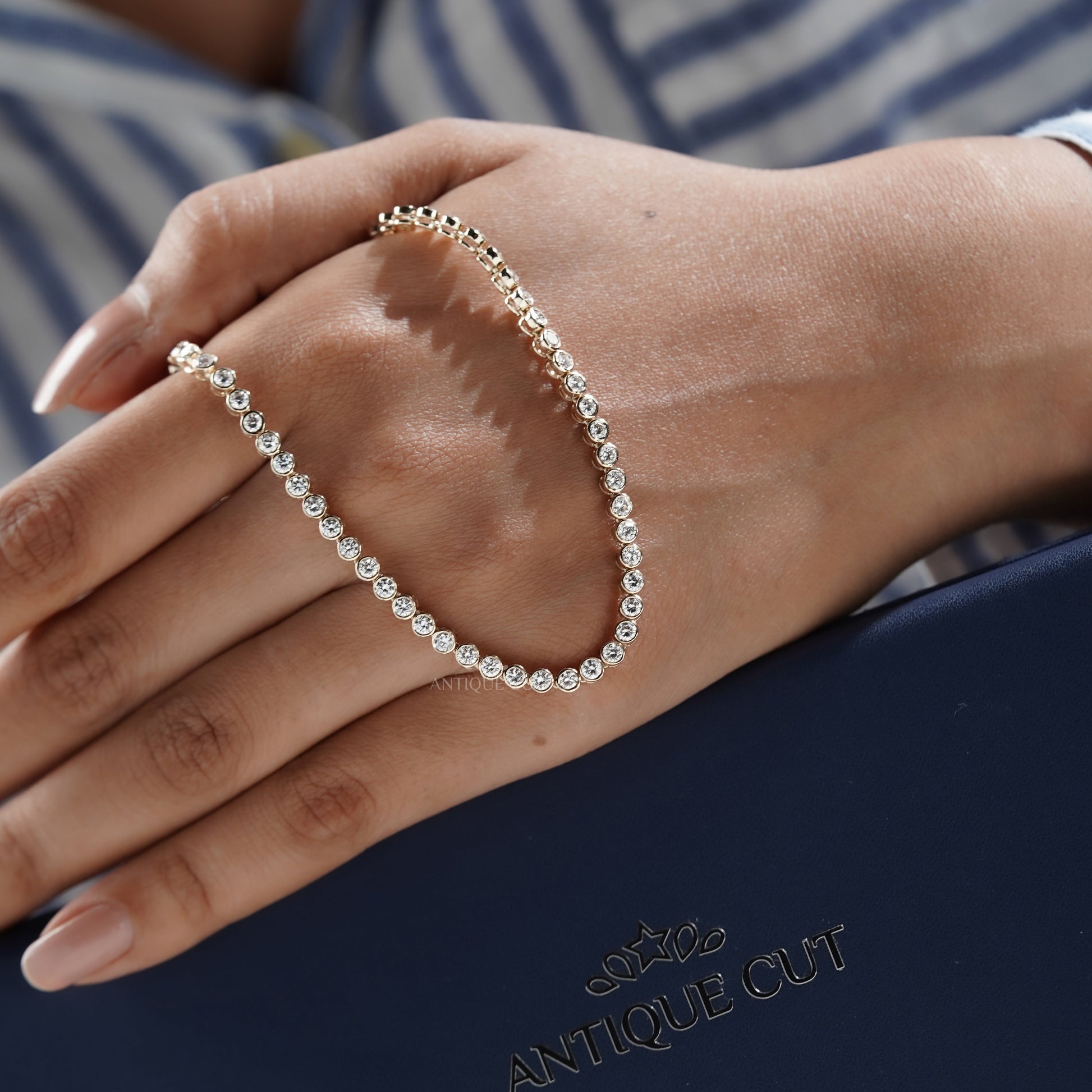 7.50tcw Diamond Tennis Necklace | Bezel Set Round Brilliant Diamonds in 14K Gold | Classic Dainty Tennis Chain | Gift for Her