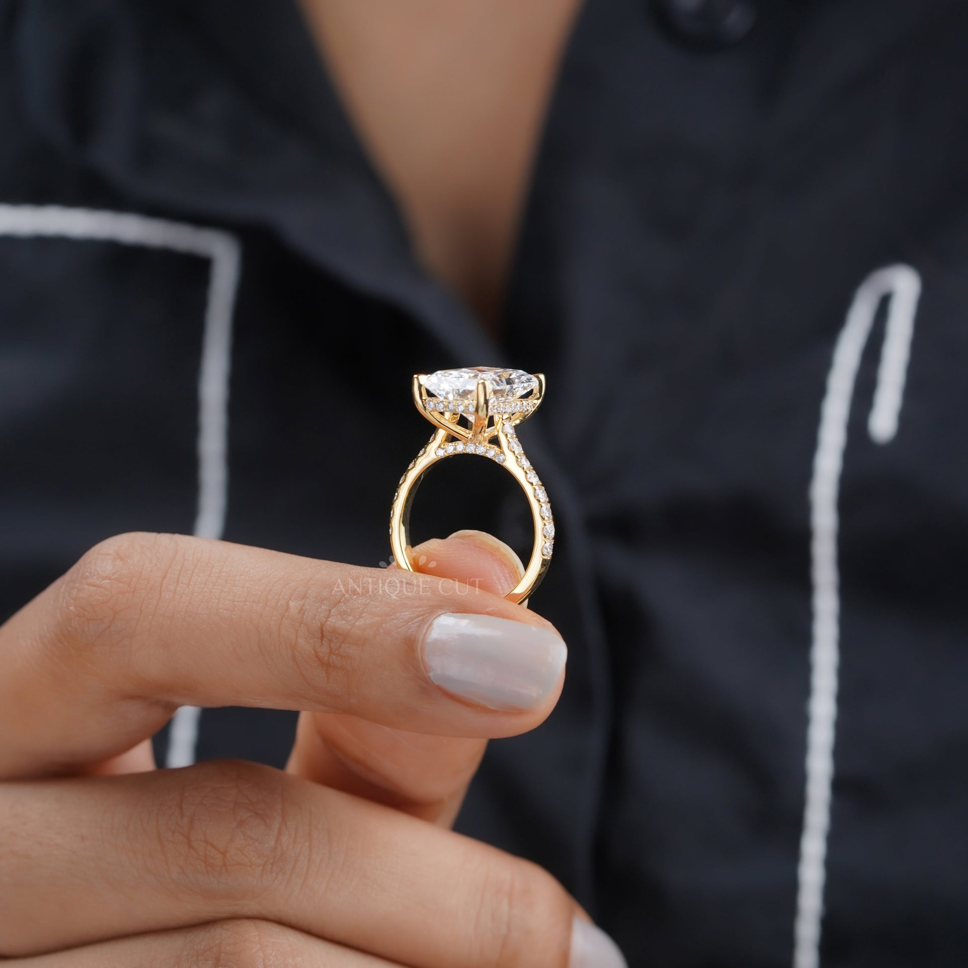 Radiant 5.60tcw Lab Grown Diamond Hidden Halo Pavé Engagement Ring | IGI Certified | Yellow Gold