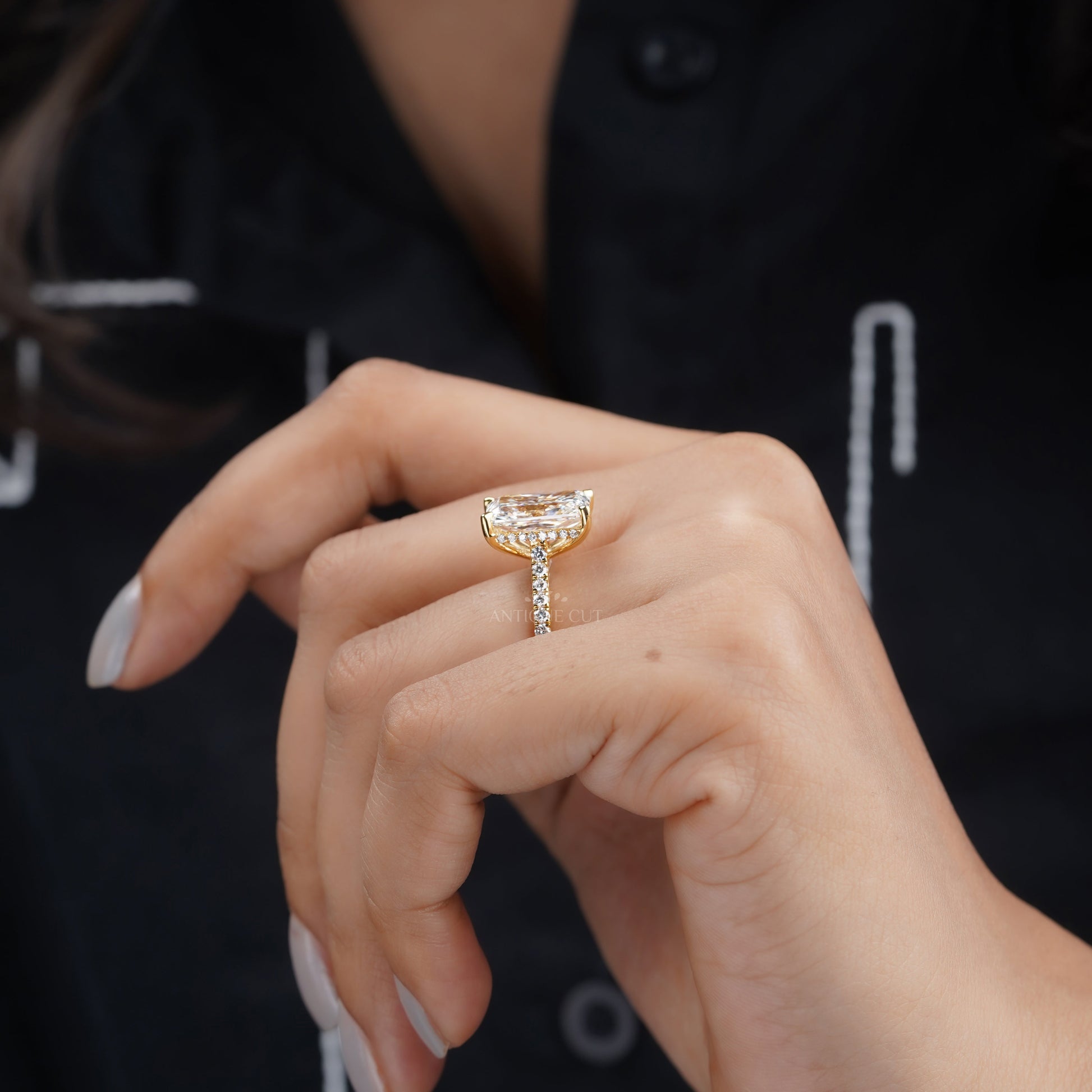 Radiant 5.60tcw Lab Grown Diamond Hidden Halo Pavé Engagement Ring | IGI Certified | Yellow Gold