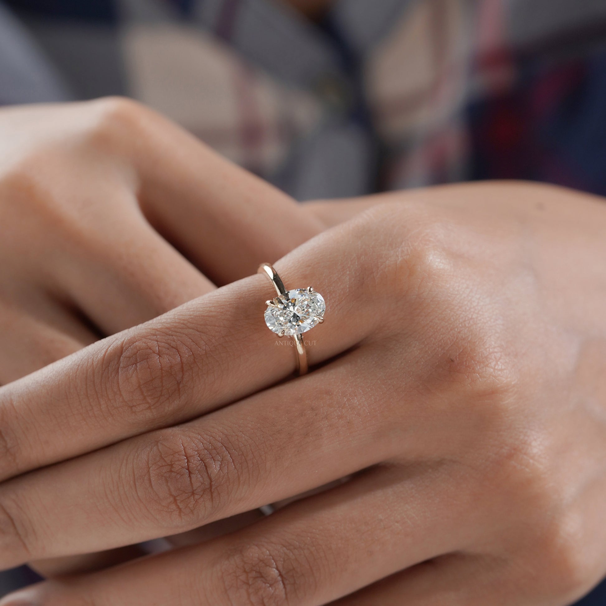 2.20tcw Oval Lab-Grown Diamond Engagement Ring | 2.00ct Center + Hidden Halo Side Stones | 14K Yellow Gold | IGI Certified