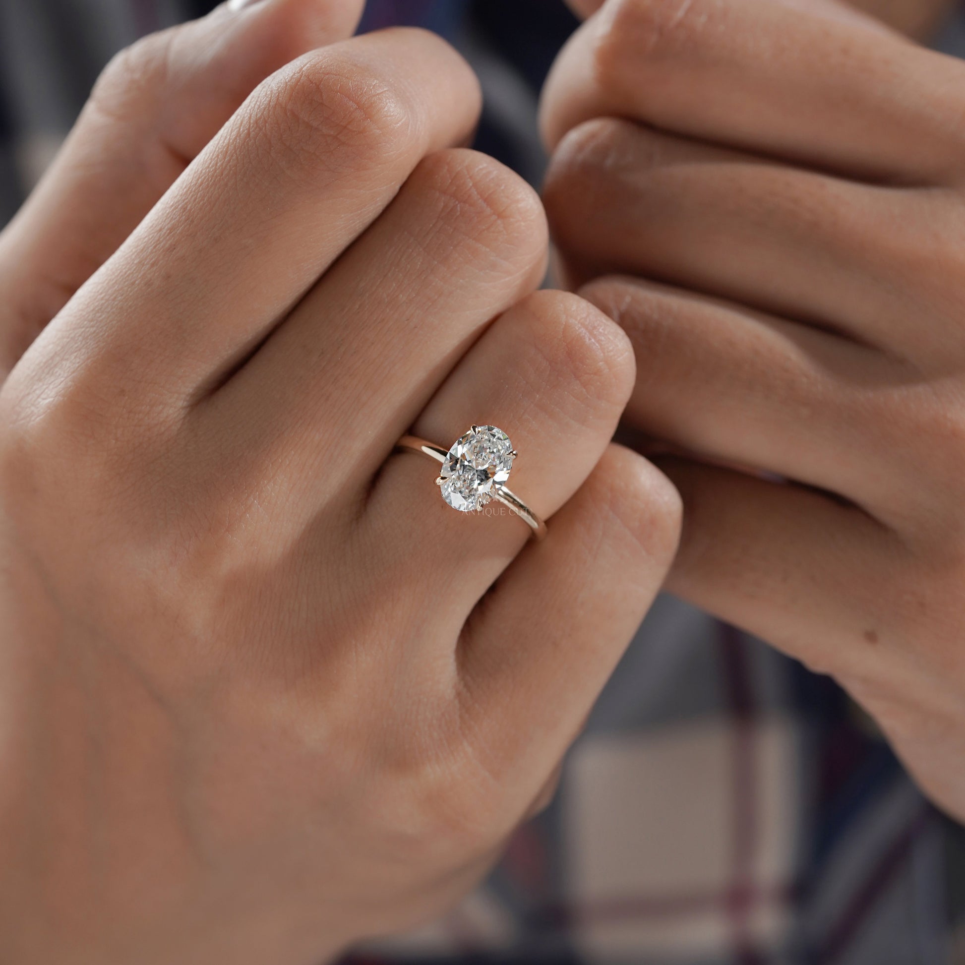 2.20tcw Oval Lab-Grown Diamond Engagement Ring | 2.00ct Center + Hidden Halo Side Stones | 14K Yellow Gold | IGI Certified