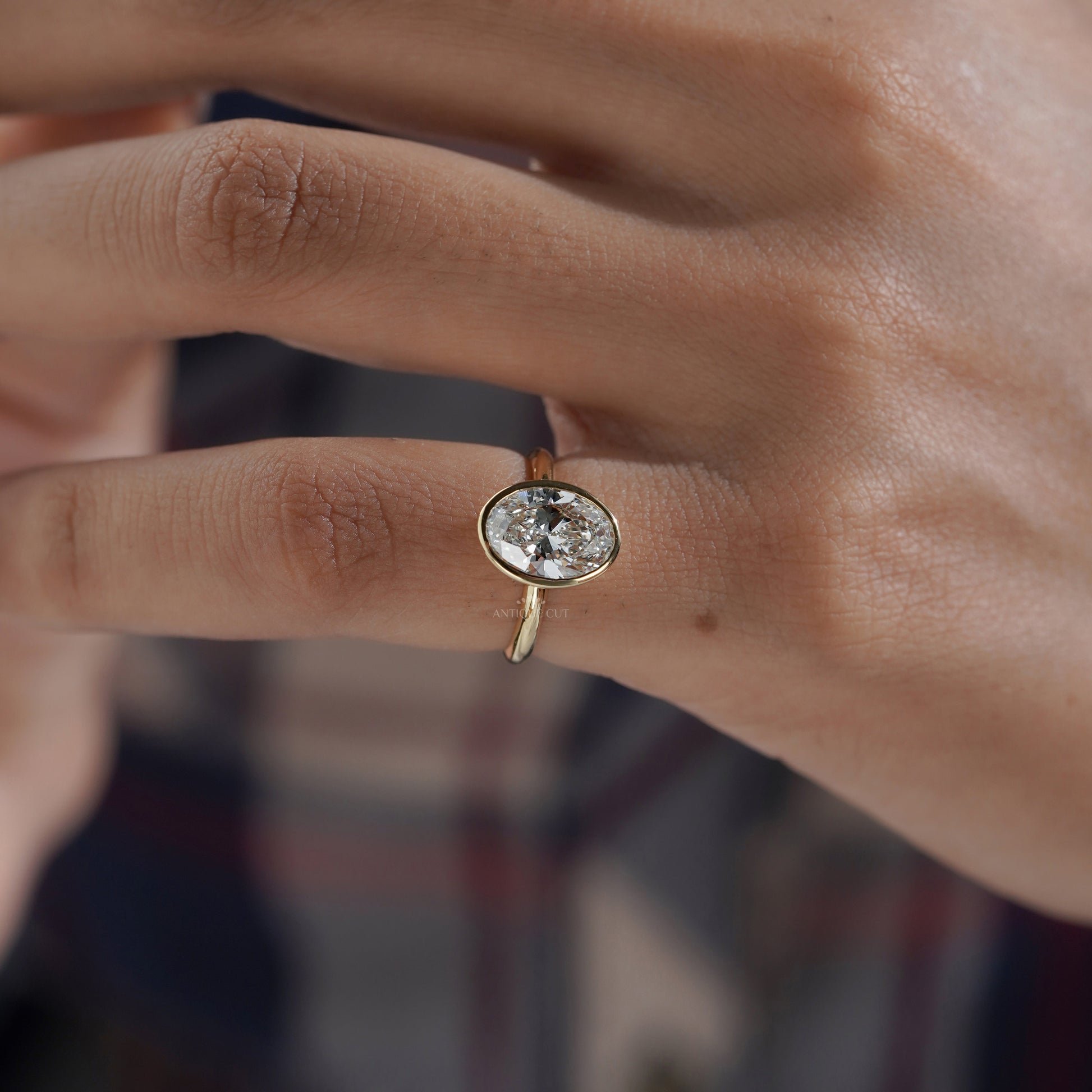 Oval 2.00ct Lab Grown Diamond Bezel Set Engagement Ring in Yellow Gold | IGI Certified