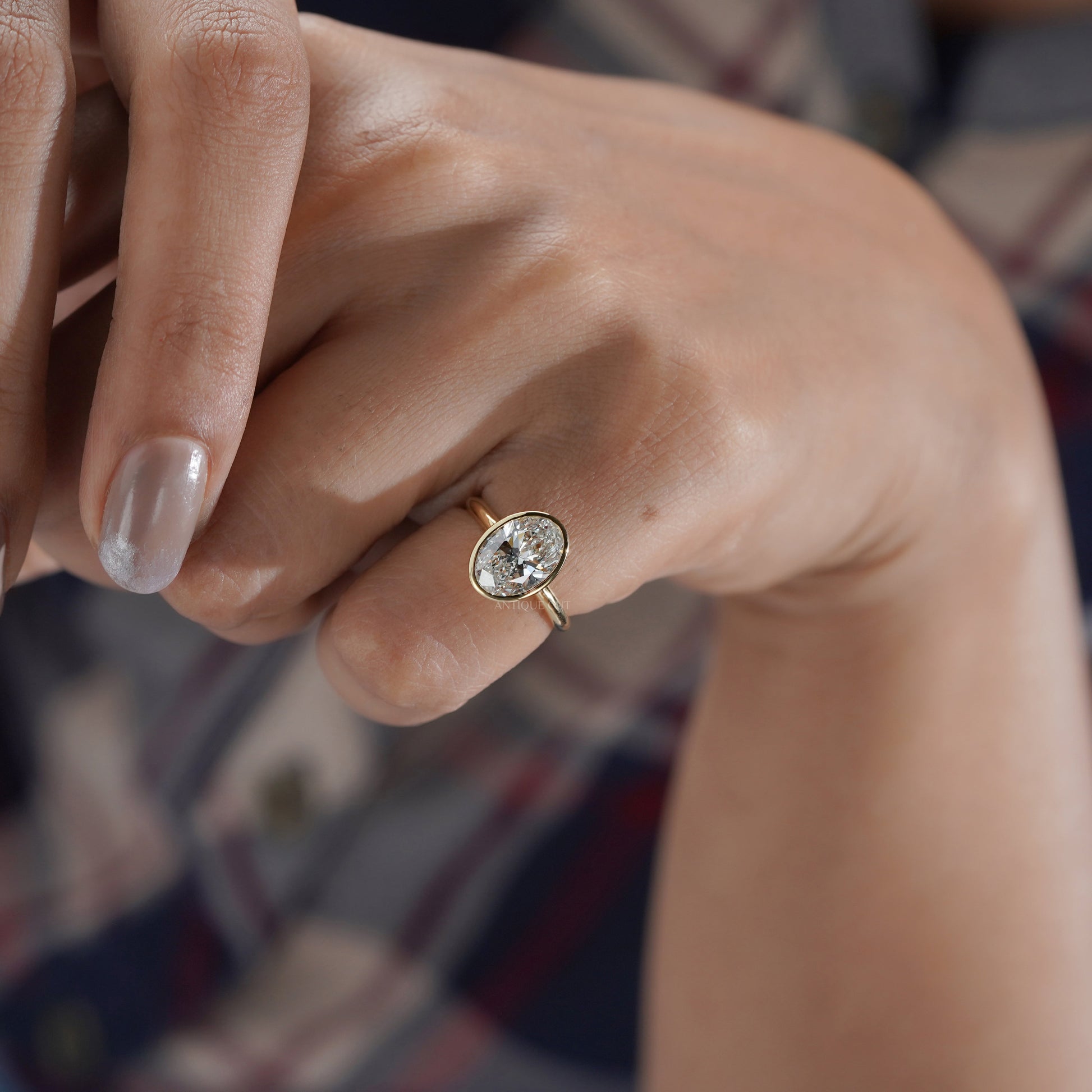 Oval 2.00ct Lab Grown Diamond Bezel Set Engagement Ring in Yellow Gold | IGI Certified