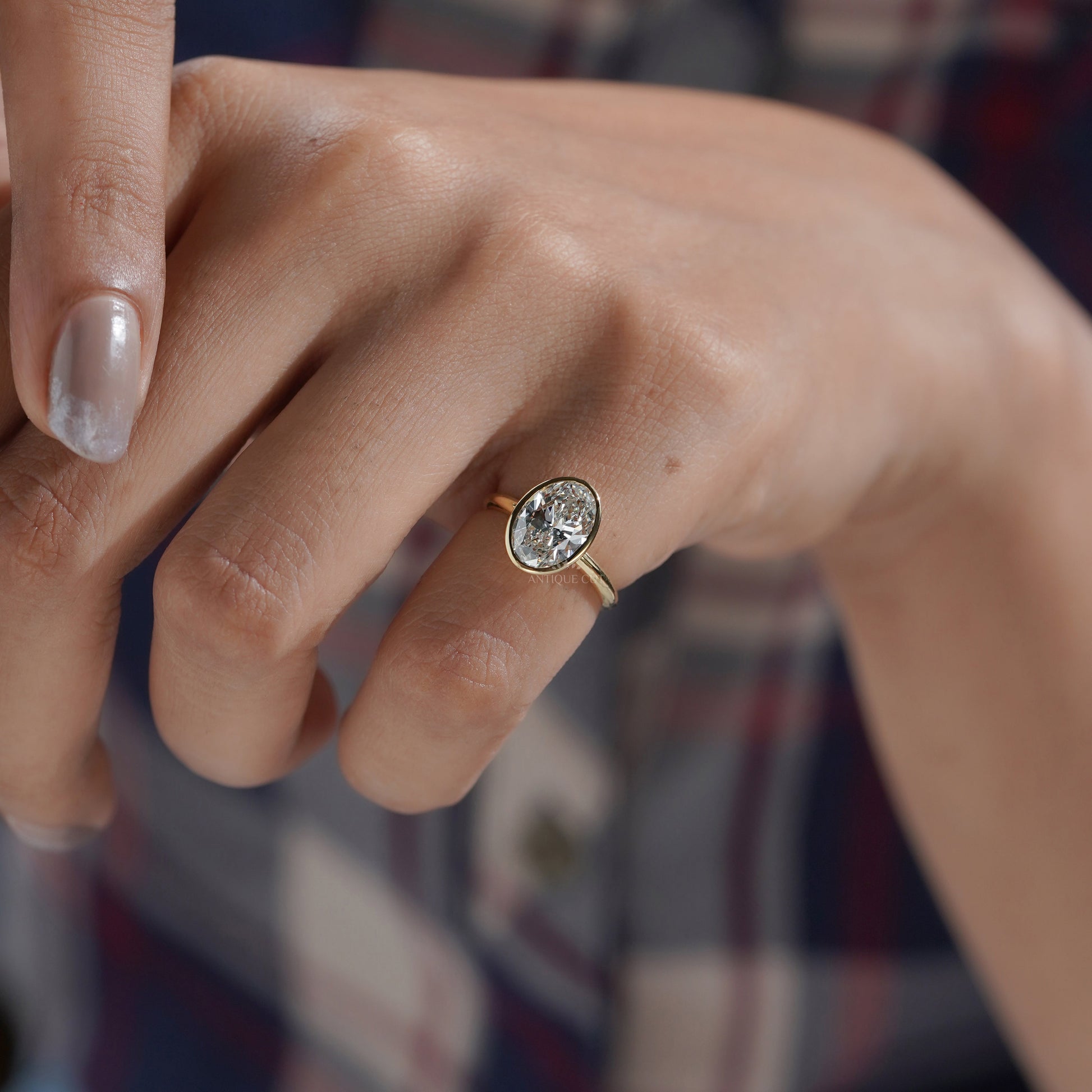 Oval 2.00ct Lab Grown Diamond Bezel Set Engagement Ring in Yellow Gold | IGI Certified